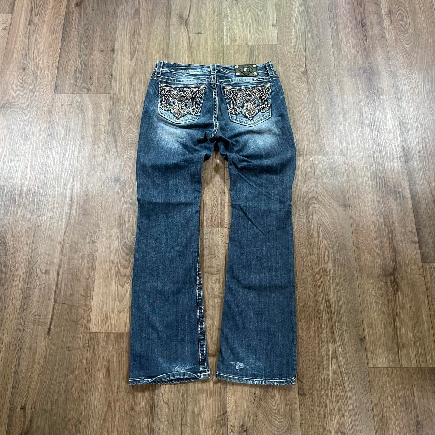 Miss Me Embroidered Boot Cut Mid Rise Jeans