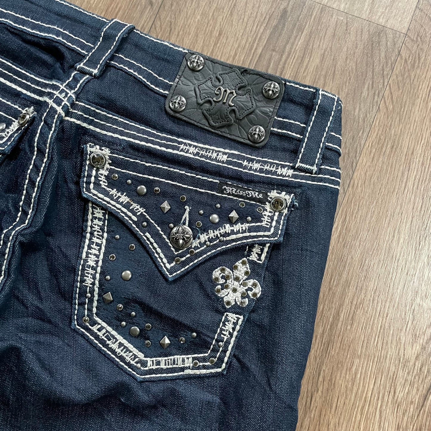 Miss Me Studded Pocket Black Straight Jeans