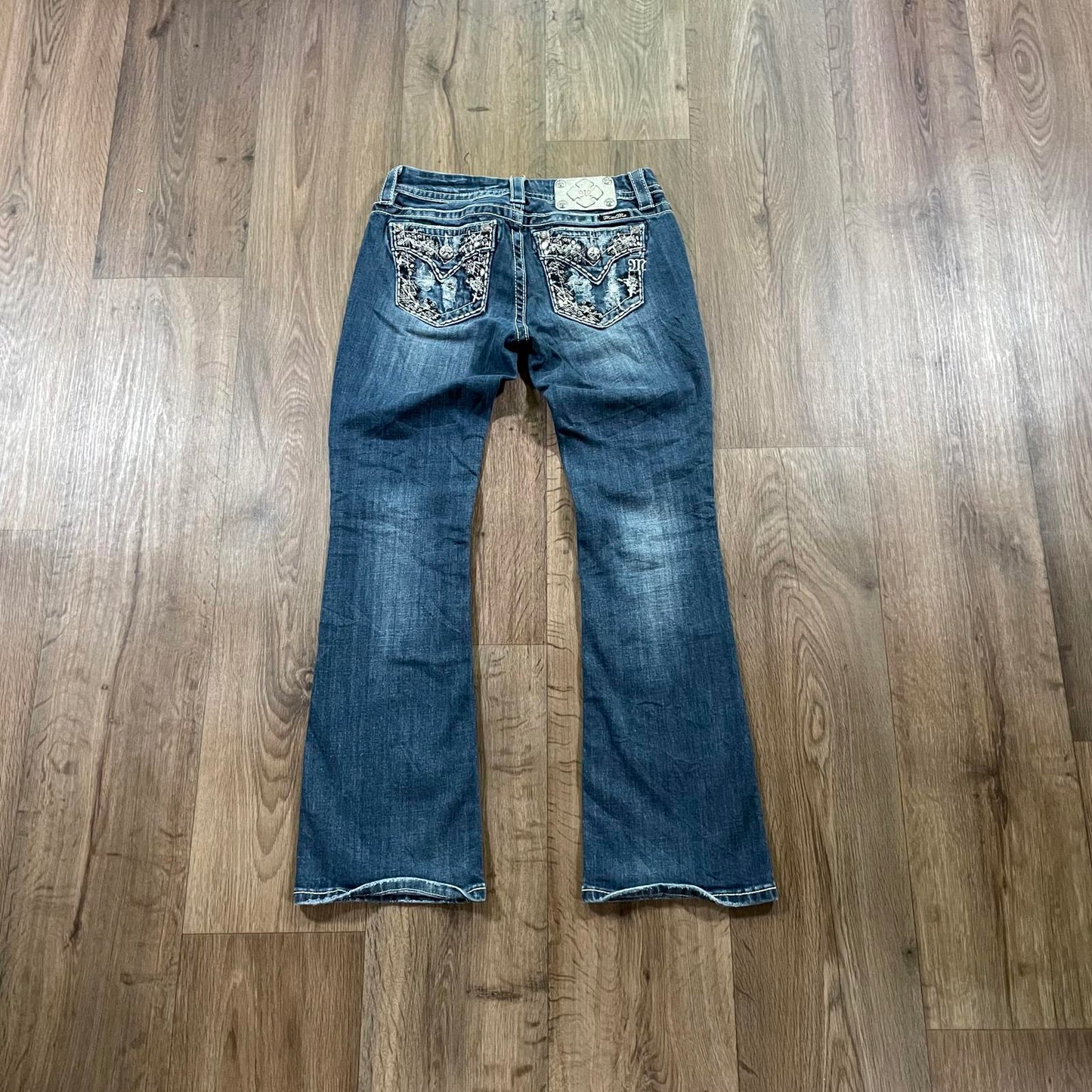 Miss Me Mid Rise Boot Cut Jeans Sequin Pockets
