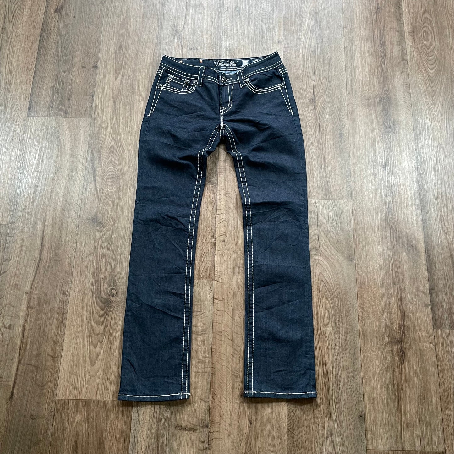 Miss Me Studded Pocket Black Straight Jeans