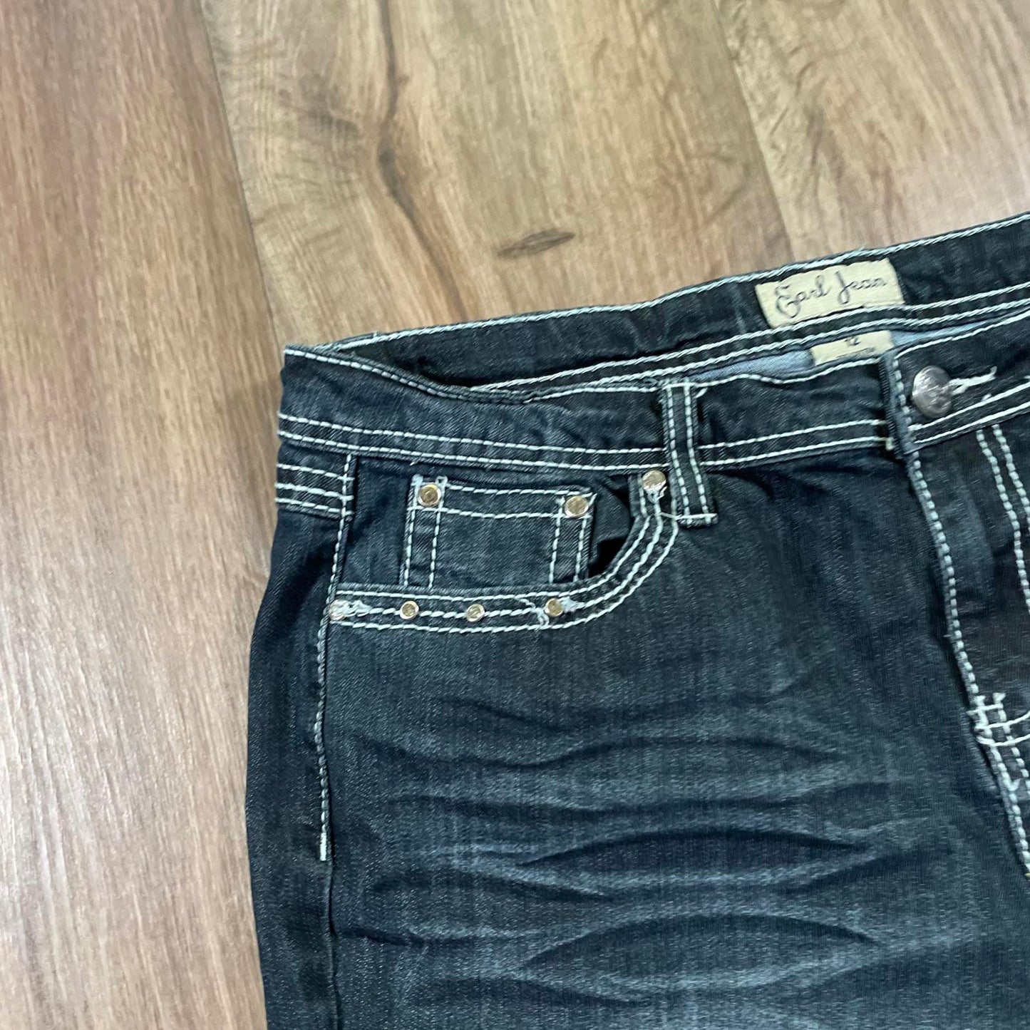 Earl Jean Embroidered Cross Straight Leg Jeans