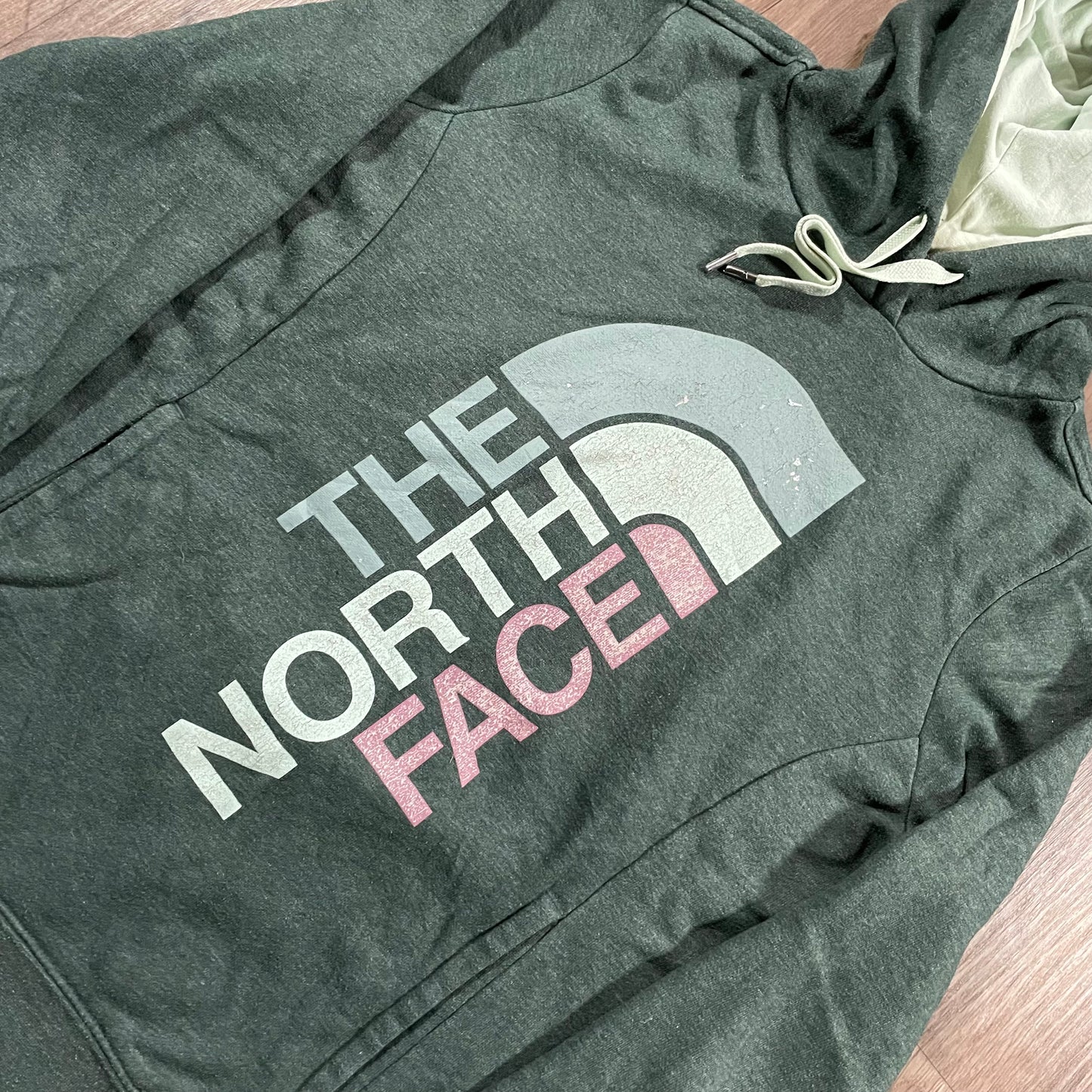 North Face Green Print Hoodie Womens Medium