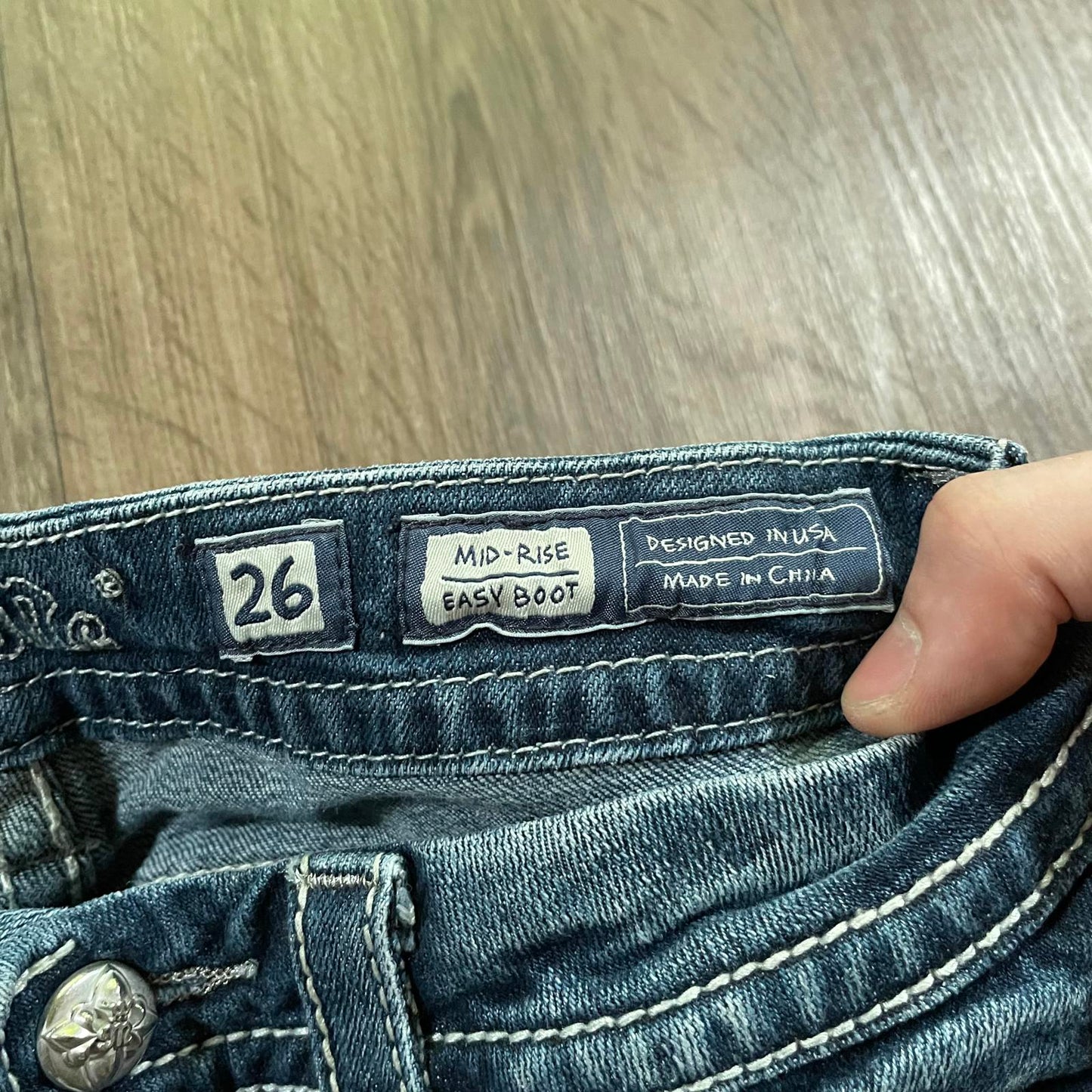 Miss Me Mid Rise Boot Cut Jeans Sequin Pockets