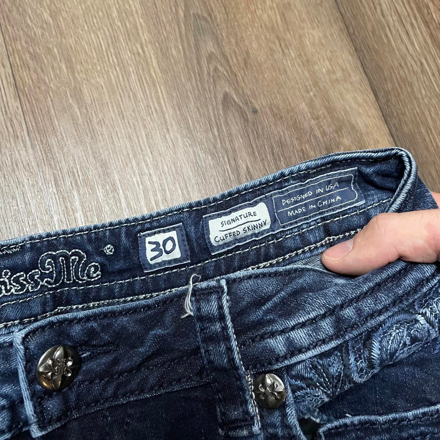 Miss Me Blue Embroidered Mini Shorts