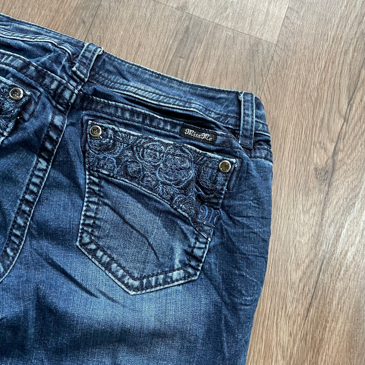 Miss Me Embroidered Detail Dark Cuffed Skinny Jeans