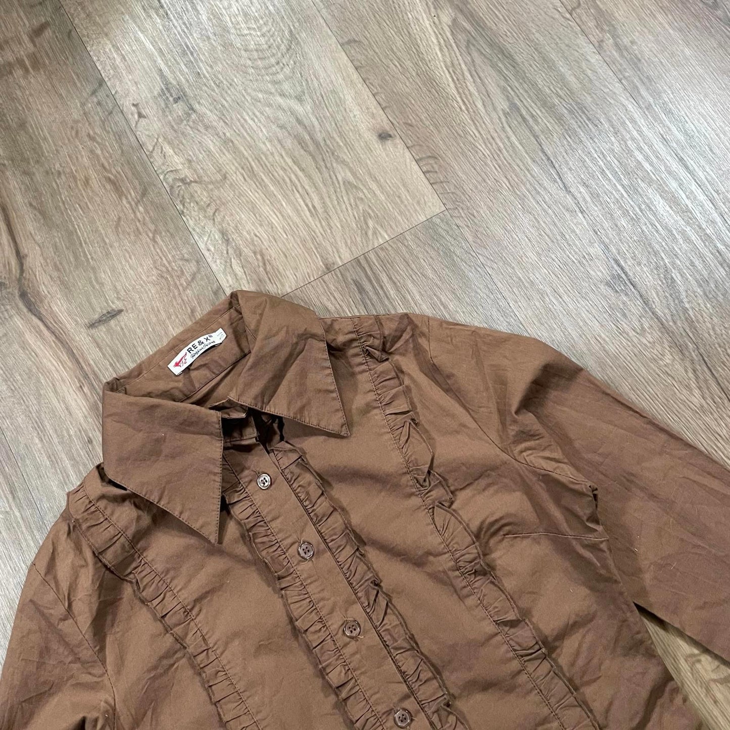 Brown Fitted Long Sleeve Collared Shirt
