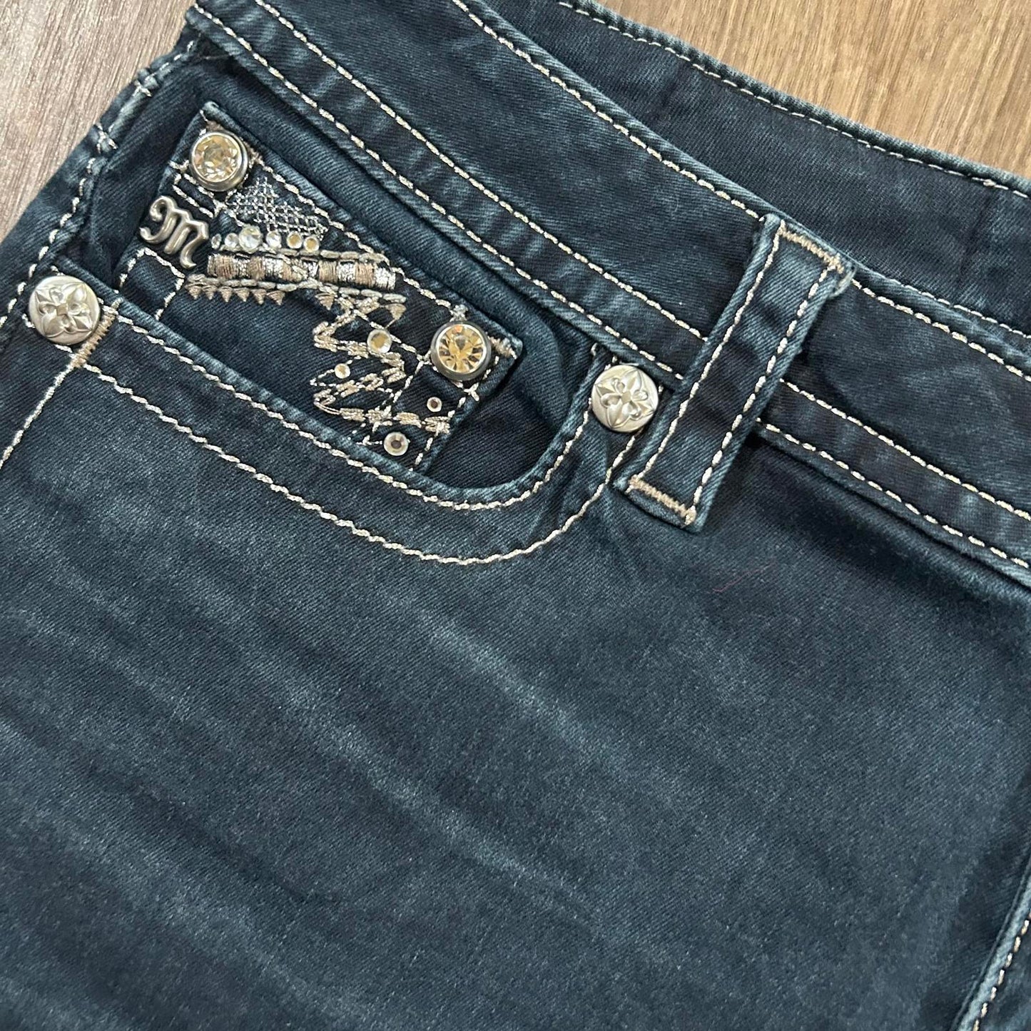 Miss Me Dark Wash Mid Rise Shorts