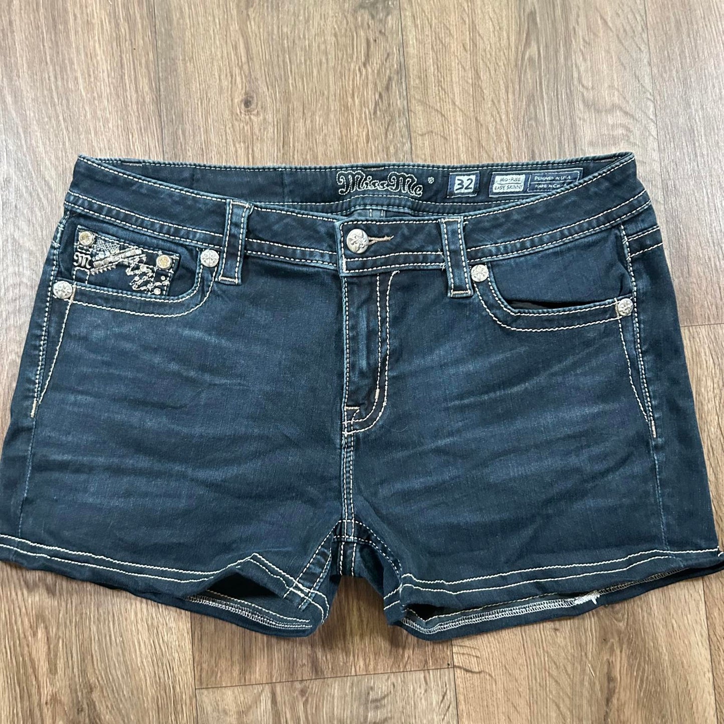 Miss Me Dark Wash Mid Rise Shorts