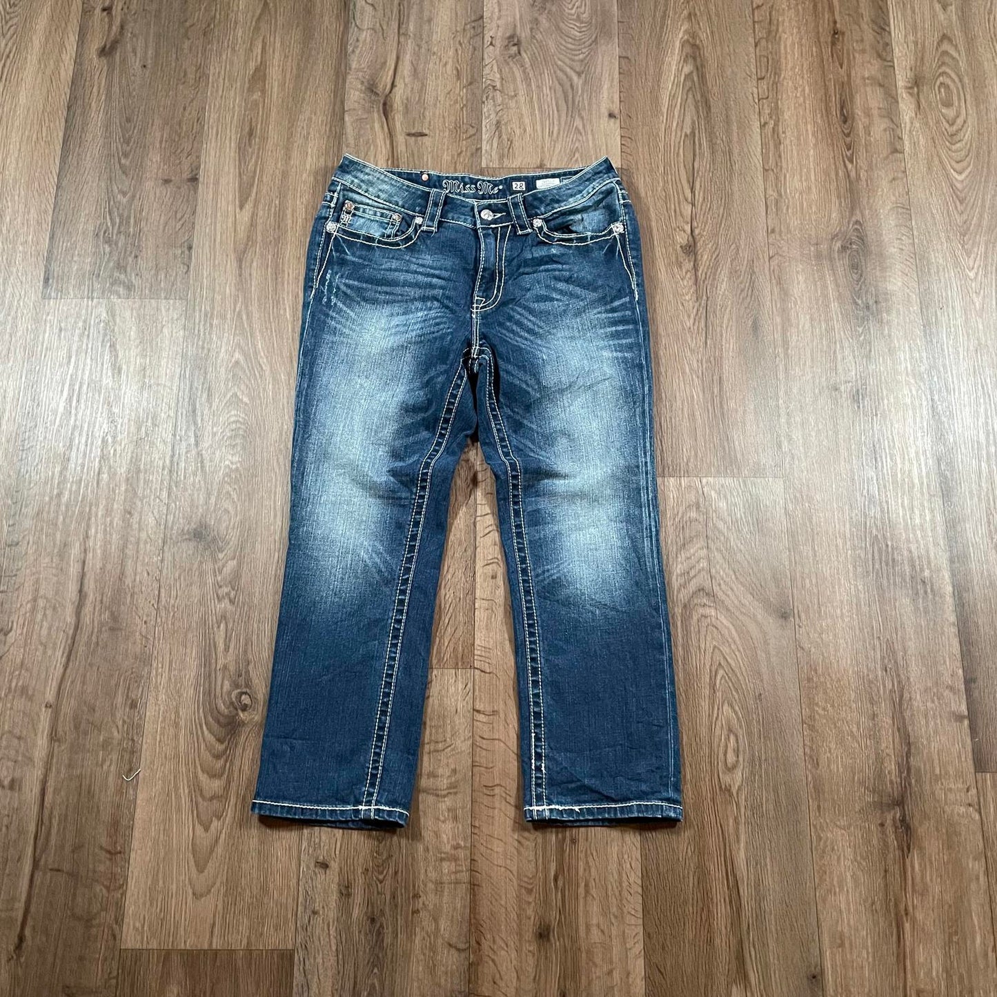 Miss Me Boyfriend Capri Jeans Flowered Detail
