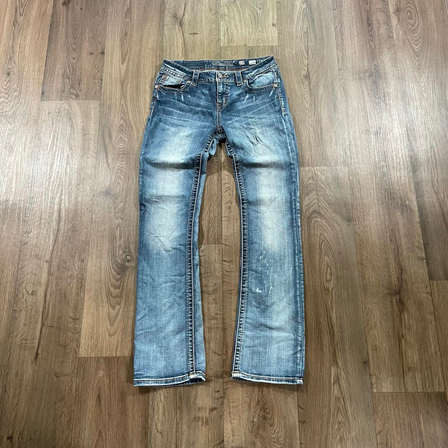 Miss Me Cross Detail Mid Rise Slim Boot Jeans