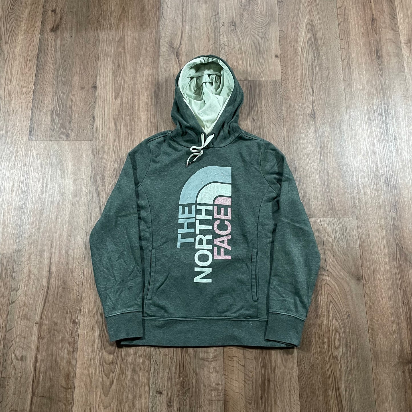 North Face Green Print Hoodie Womens Medium