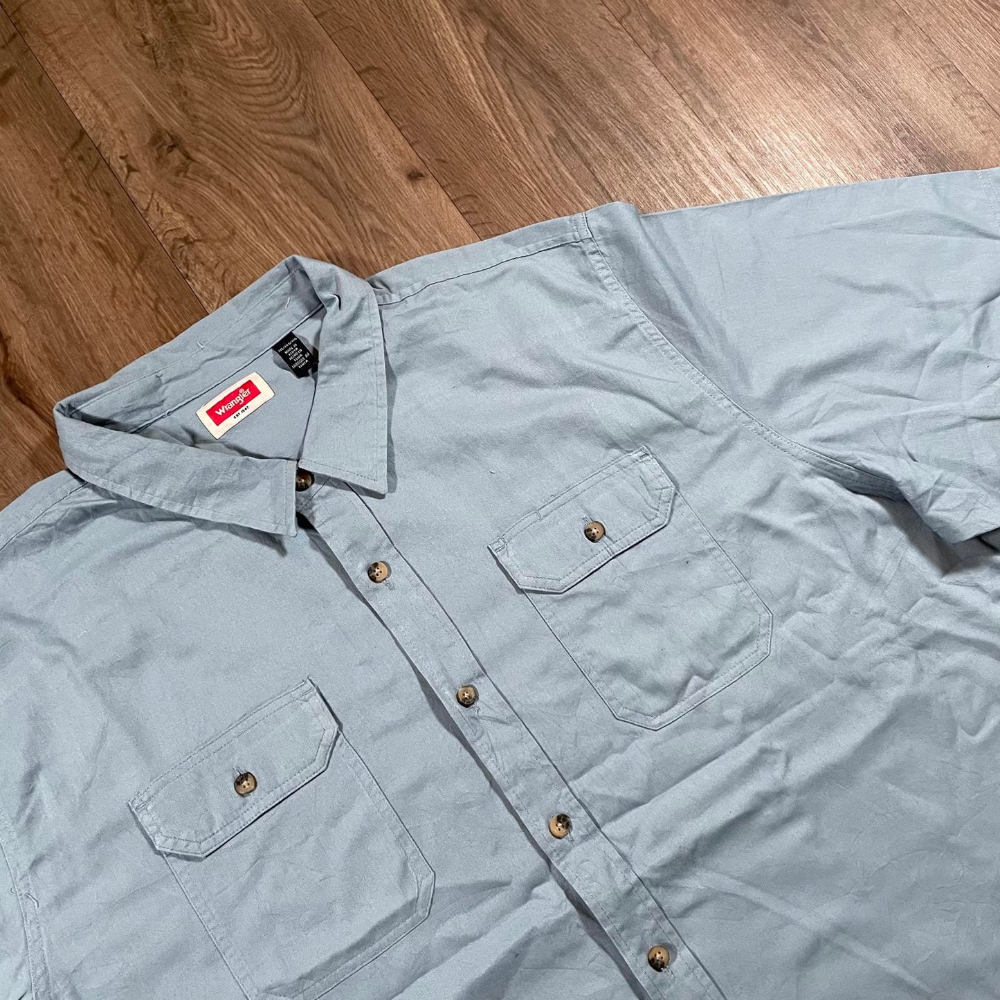 Wrangler Light Blue Button-Up Short Sleeve Shirt – 3XL