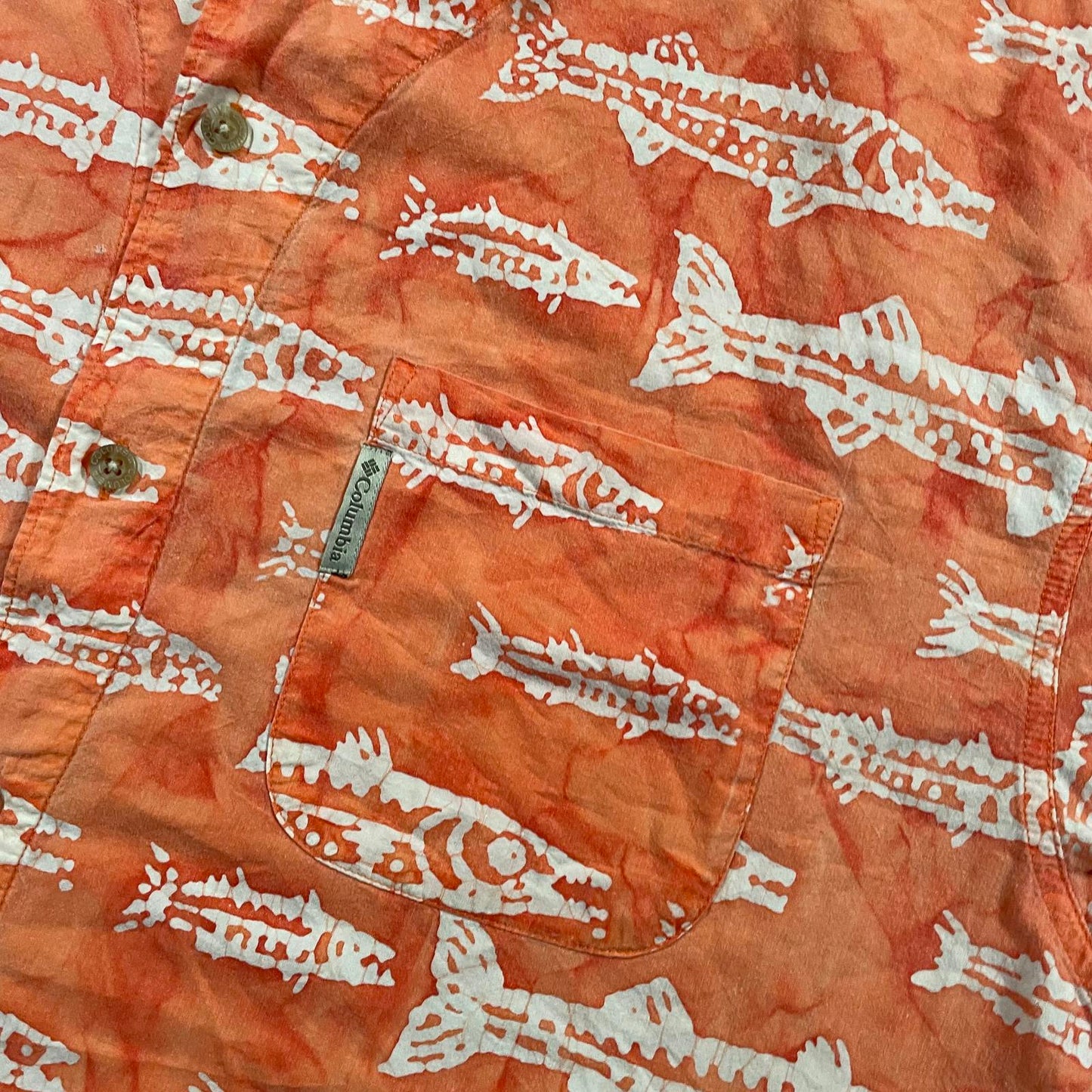 Vintage Columbia Orange Fish Print Button Up Shirt