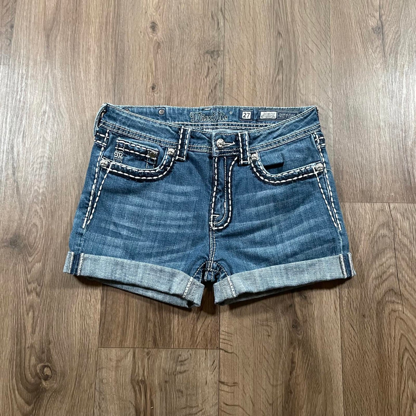 Miss Me Y2K Low Waisted Embellished Denim Shorts