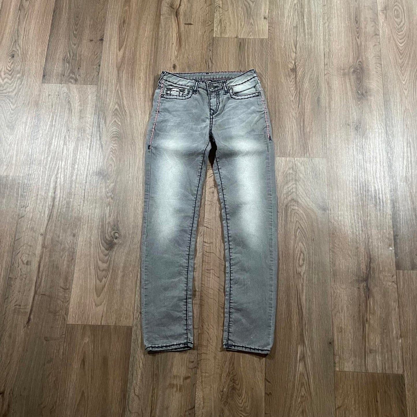 Black True Religion Straight Jeans Pink Stitching W28 L29