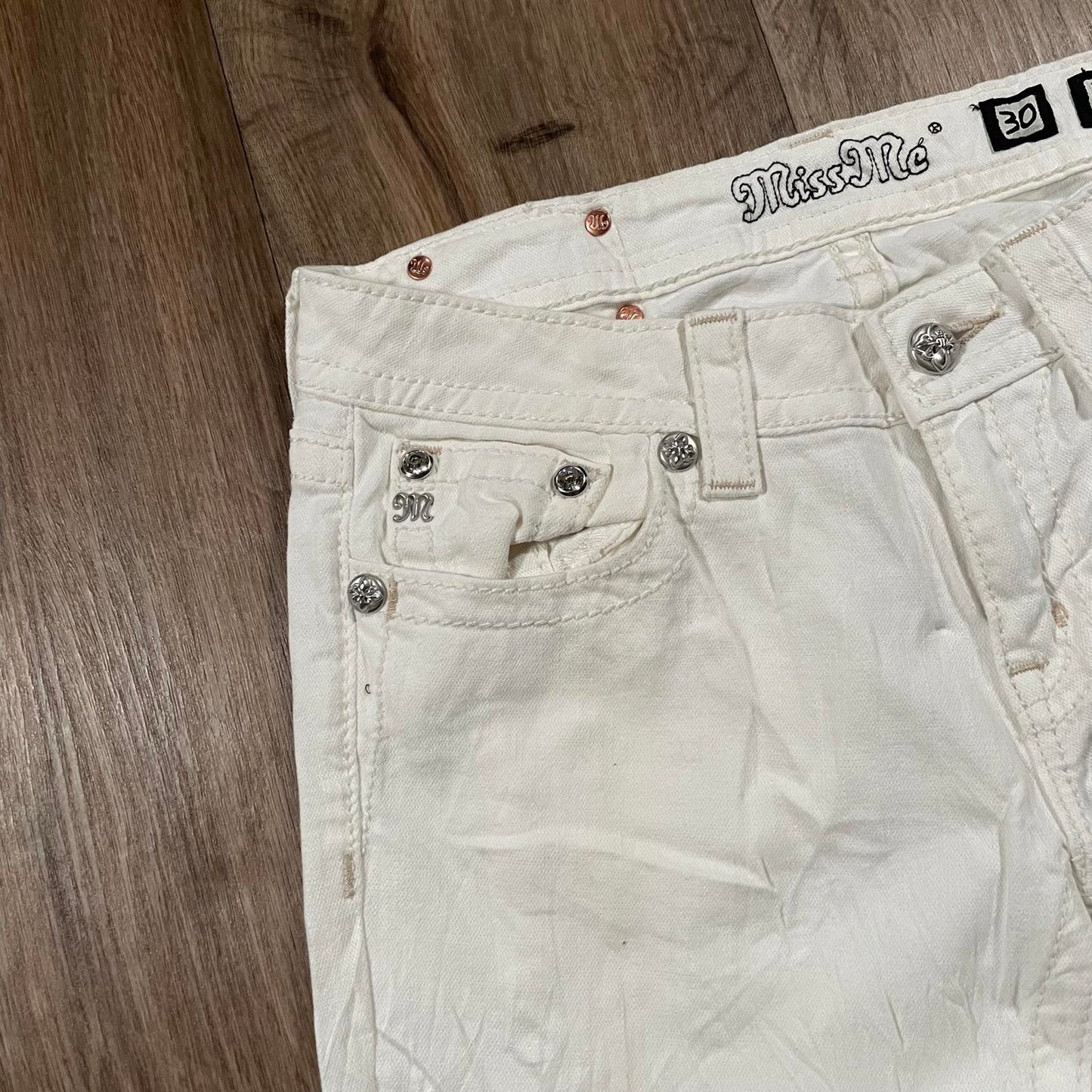 Miss Me White Boot Cut Embroidered Jeans