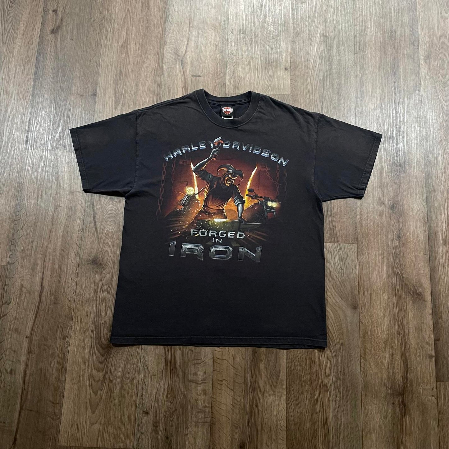 Vintage Harley Davidson 2008 "Forged in Iron" Print T-Shirt Black