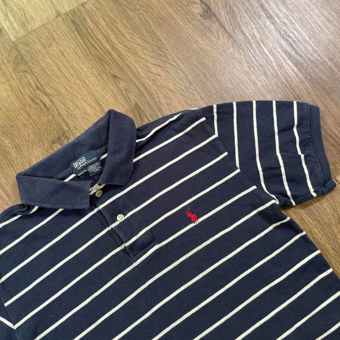 Ralph Lauren Blue Striped Polo Top Medium