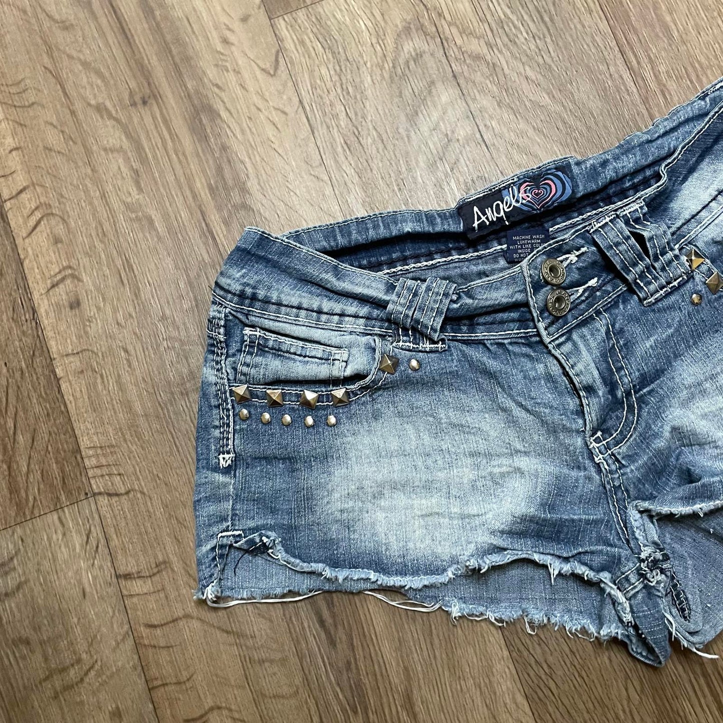 Angels Studded Micro Denim Shorts W28