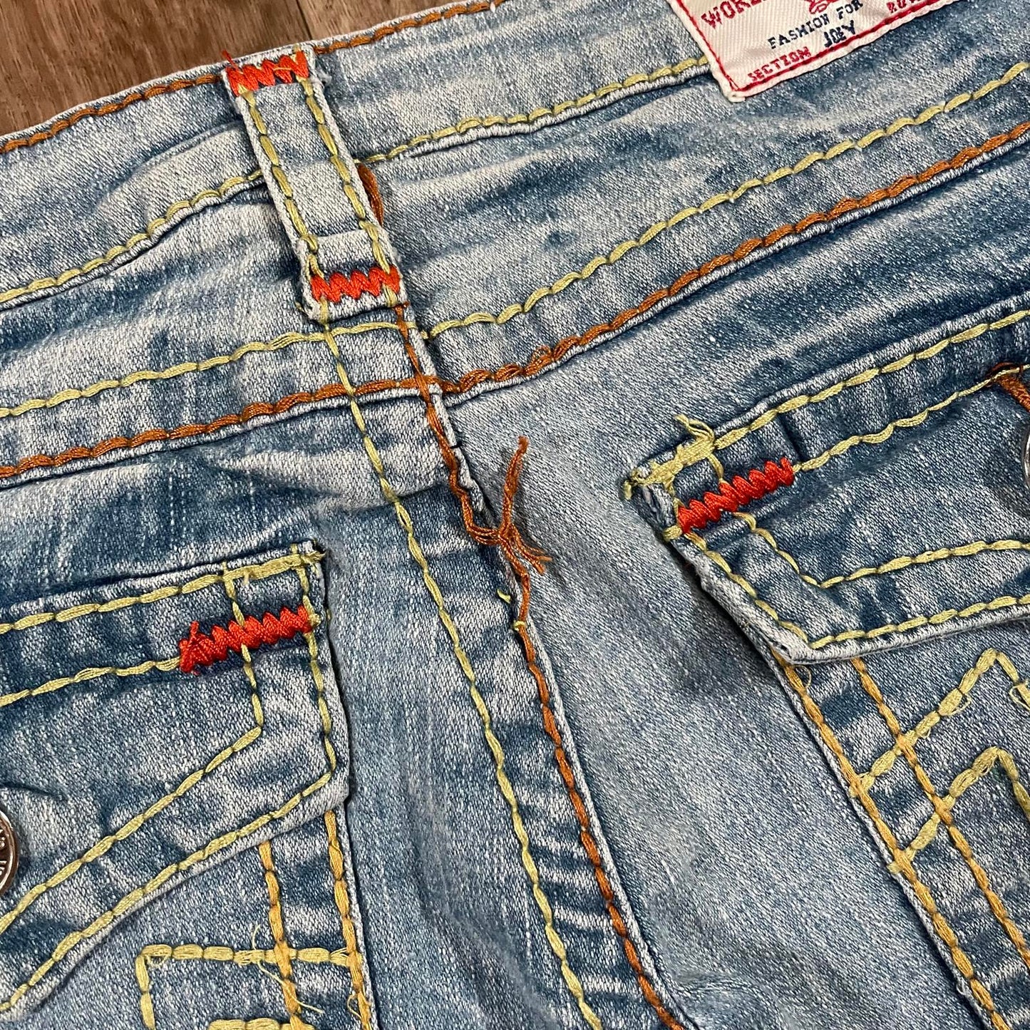 True Religion Blue Straight Leg Jeans Yellow Stitching W29 L30.5