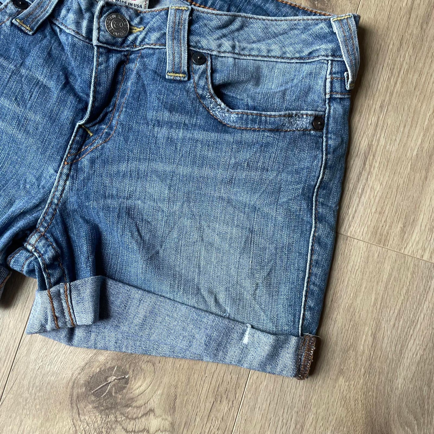 True Religion Blue Embroidered Mini Shorts