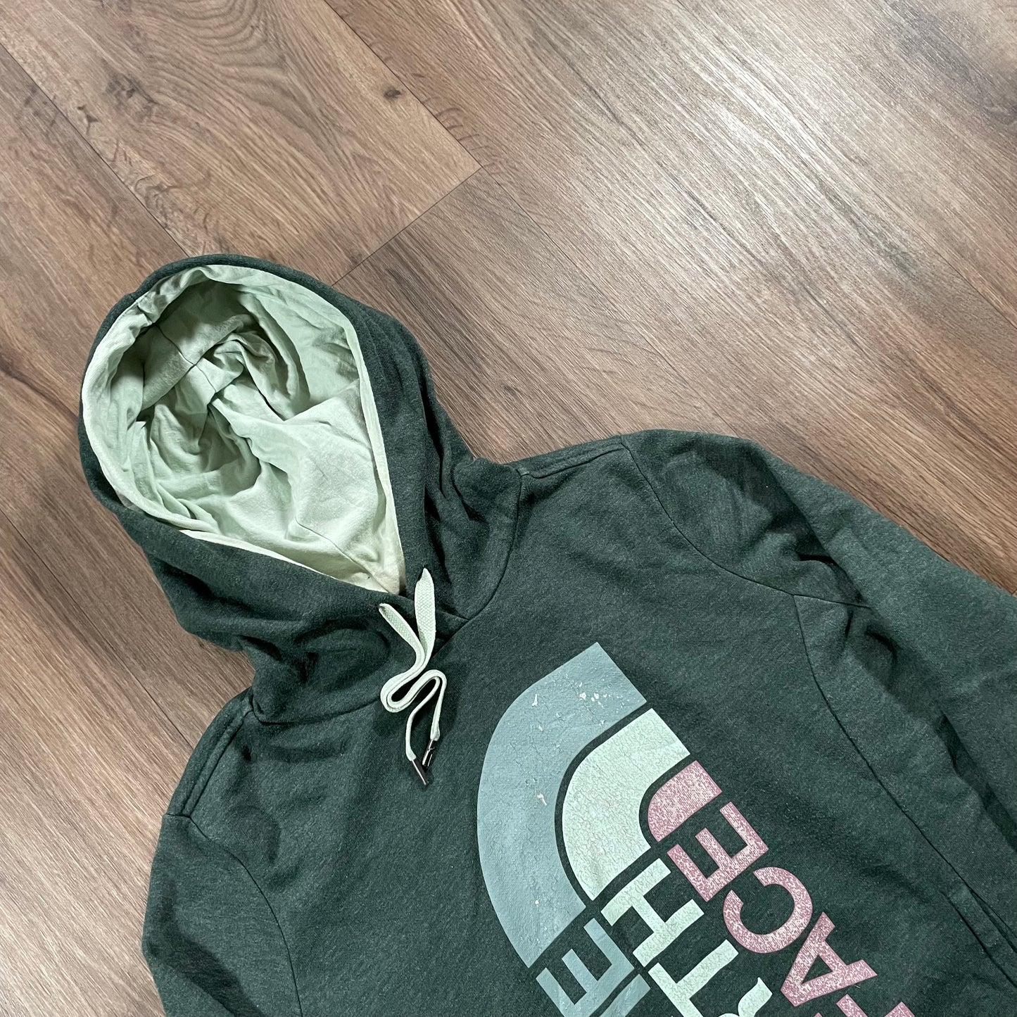 North Face Green Print Hoodie Womens Medium