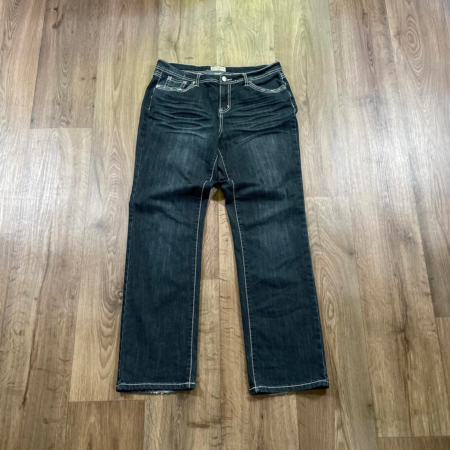 Earl Jean Embroidered Cross Straight Leg Jeans