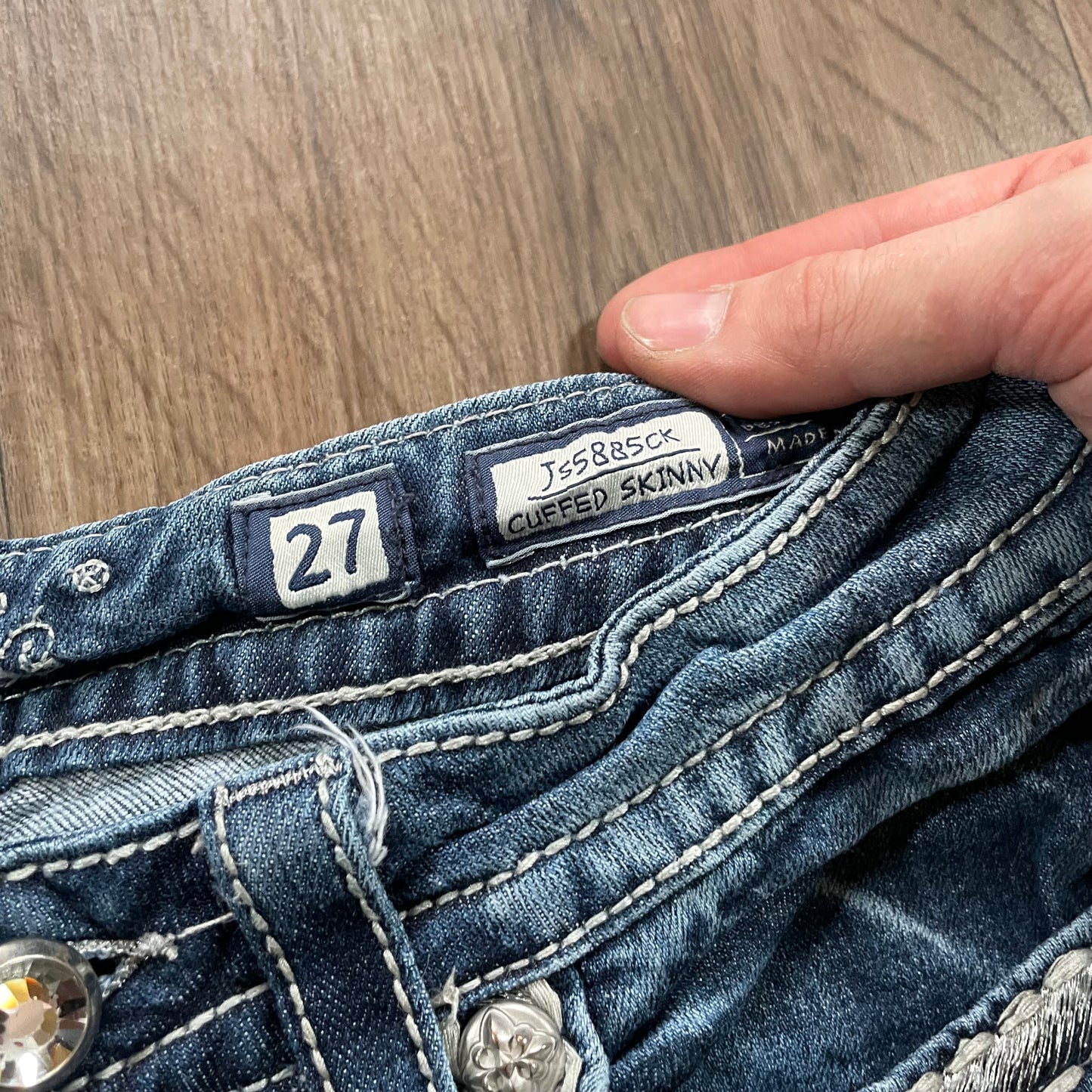 Miss Me Cuffed Skinny Jean Embroidered Pocket
