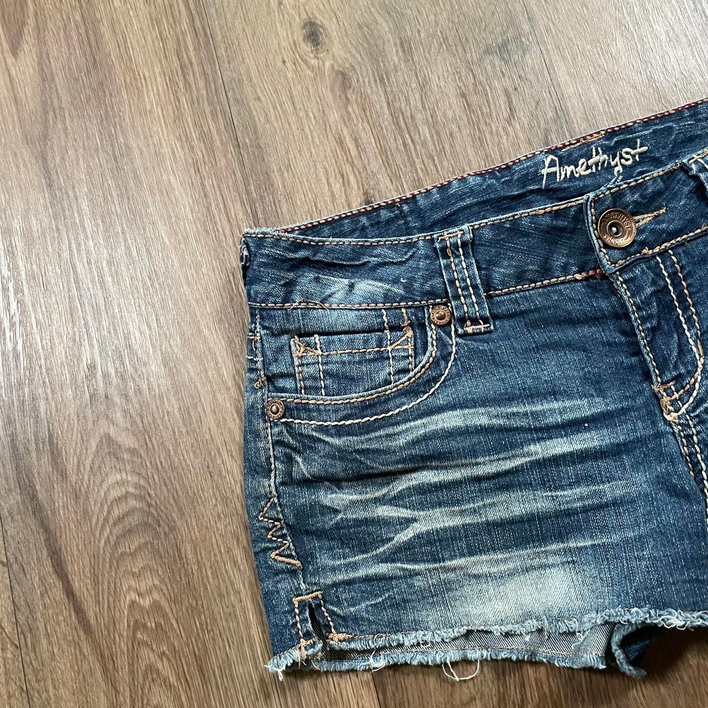 Amethyst Y2K Mini Denim Low Waisted Embroidered Shorts