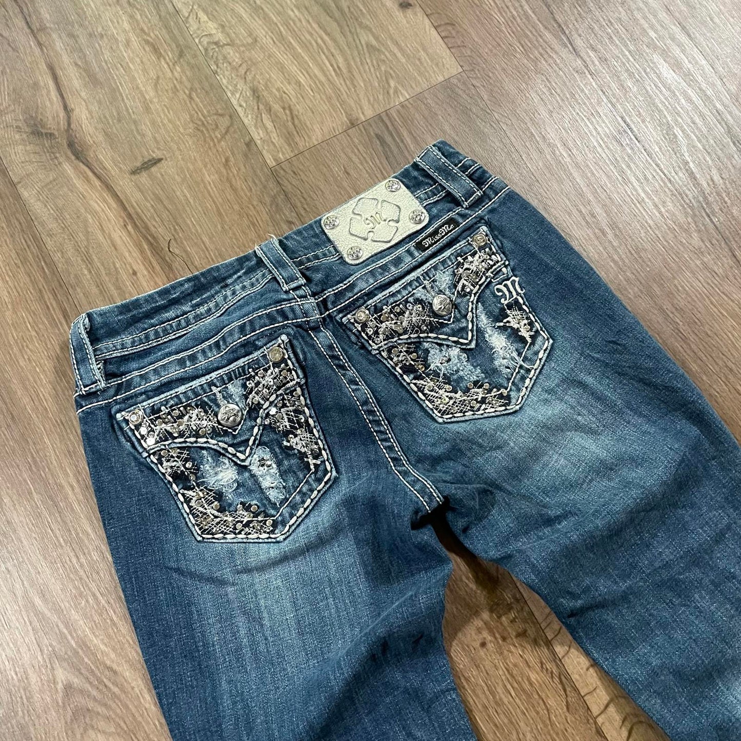 Miss Me Mid Rise Boot Cut Jeans Sequin Pockets