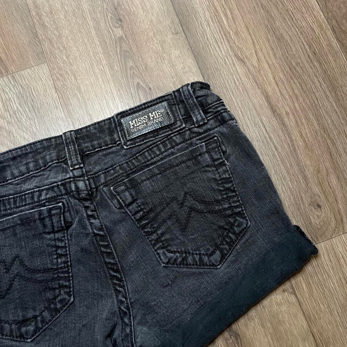 Miss Me Y2K Low Waisted Black Denim Shorts W28
