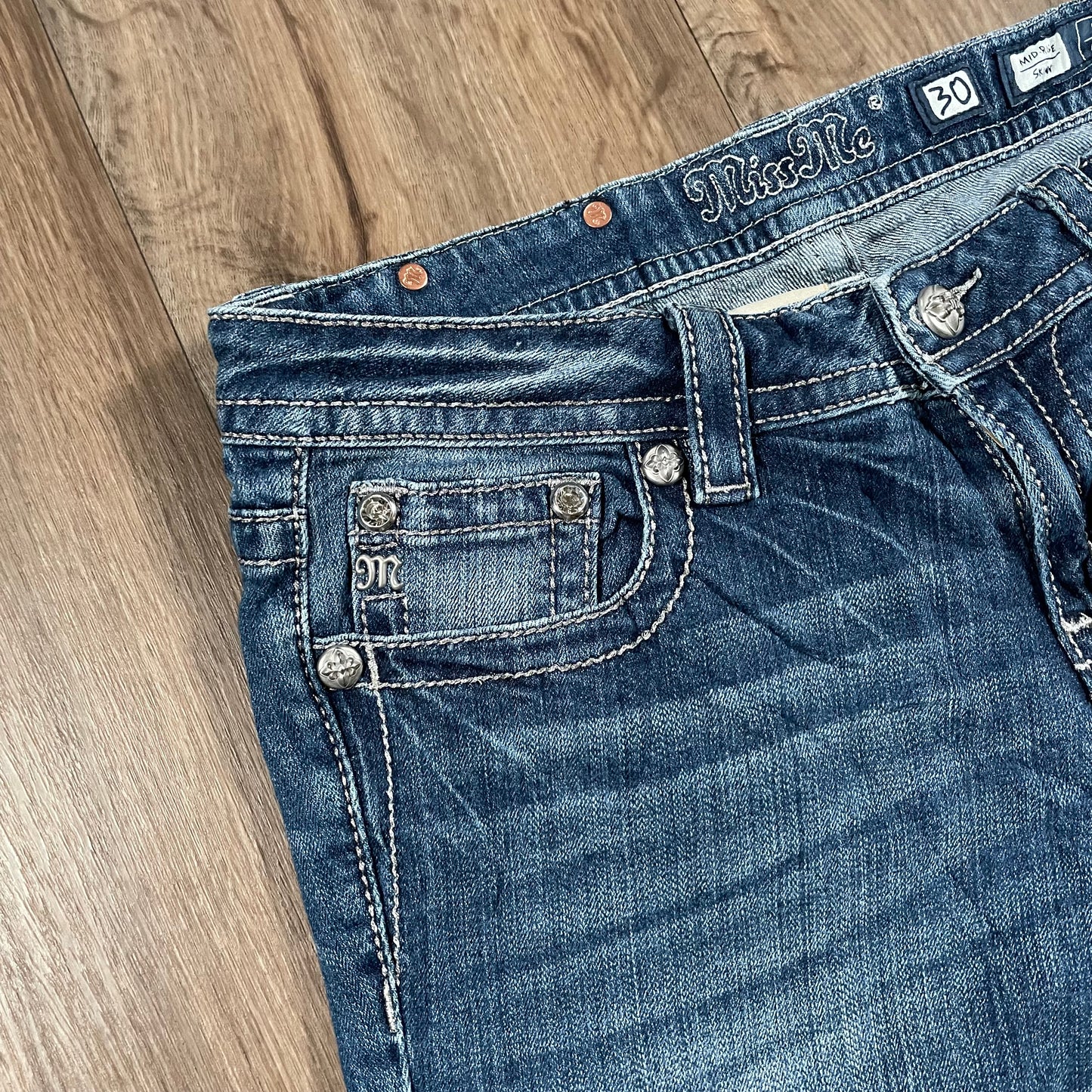Miss Me Mid Rise Skinny Jeans Embelished Flower Detail