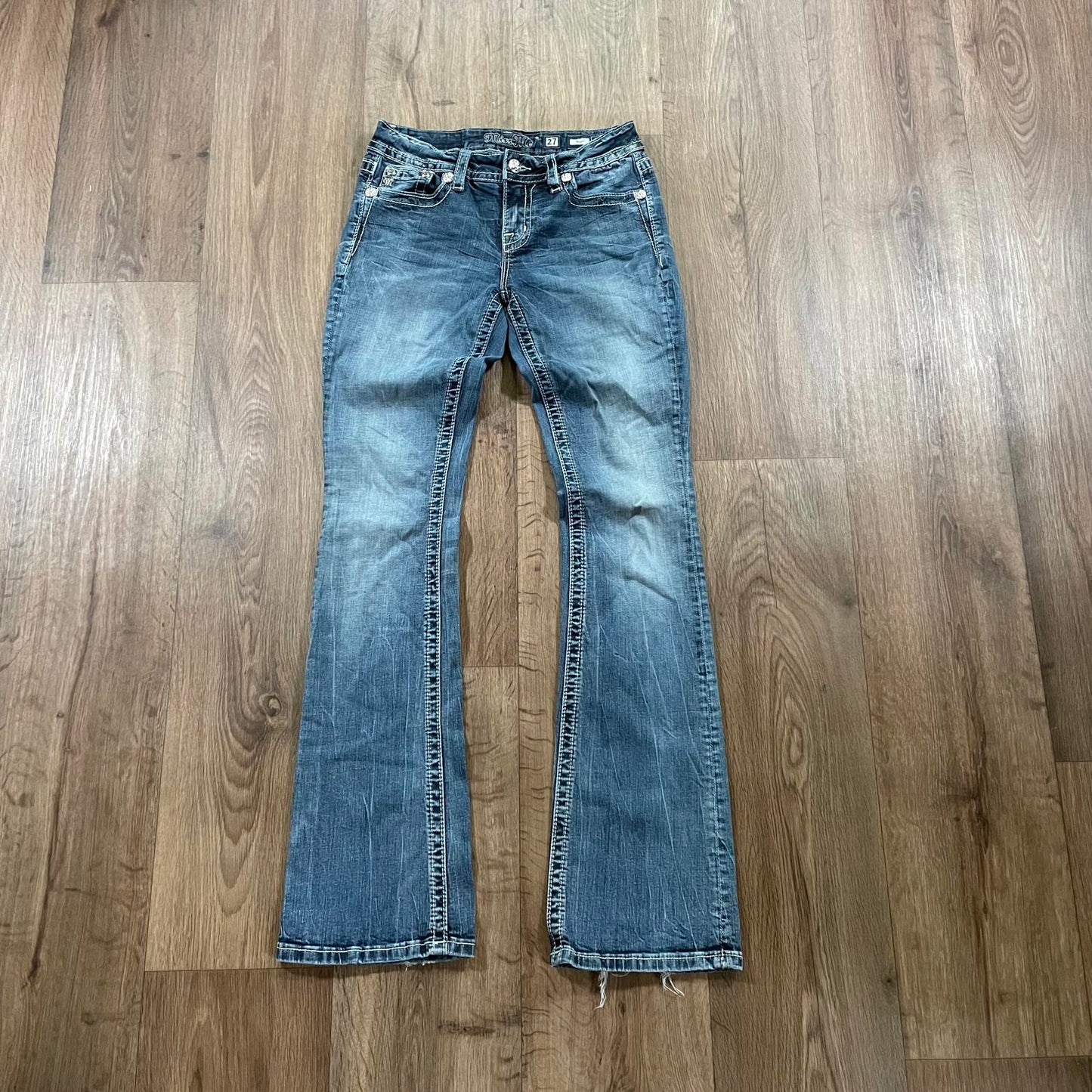 Miss Me Distressed Pocket Boot Cut Jeans
