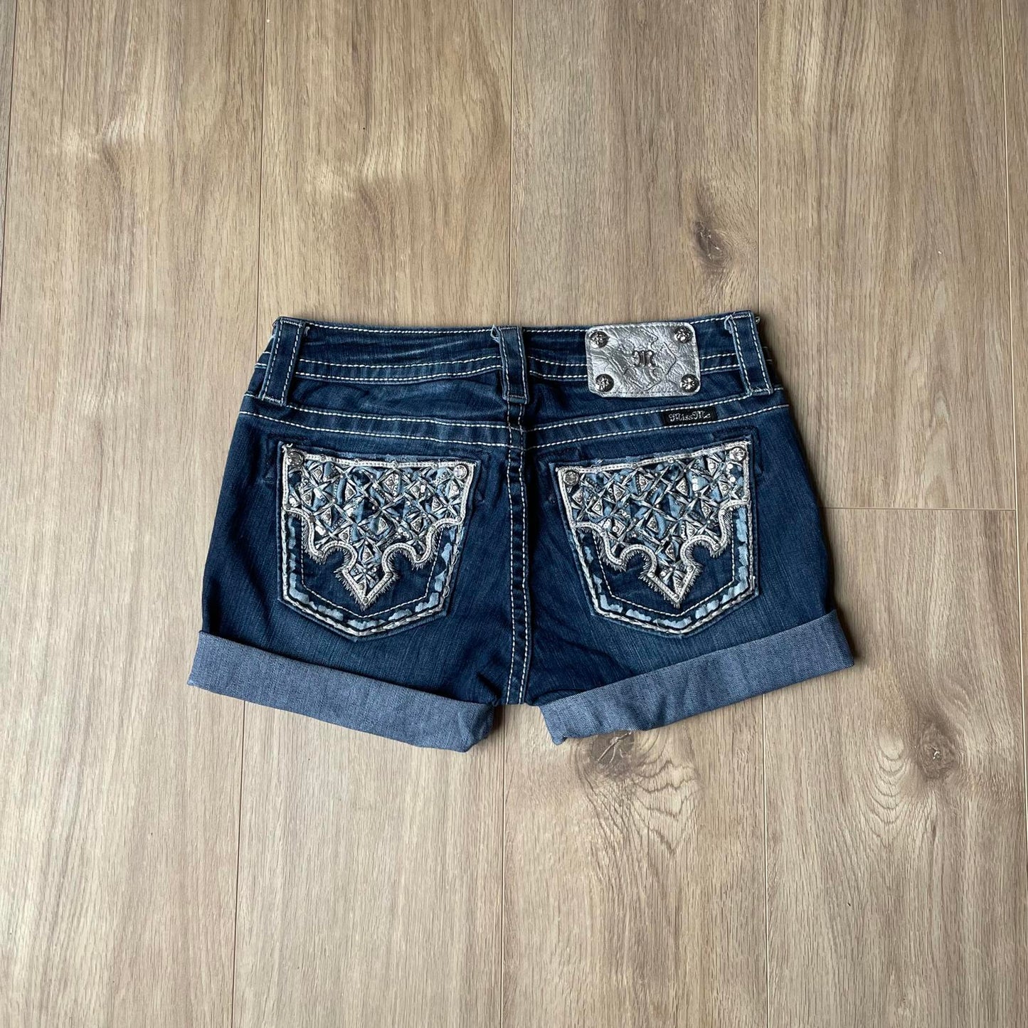 Miss Me Geometric Pocket Denim Shorts Y2K