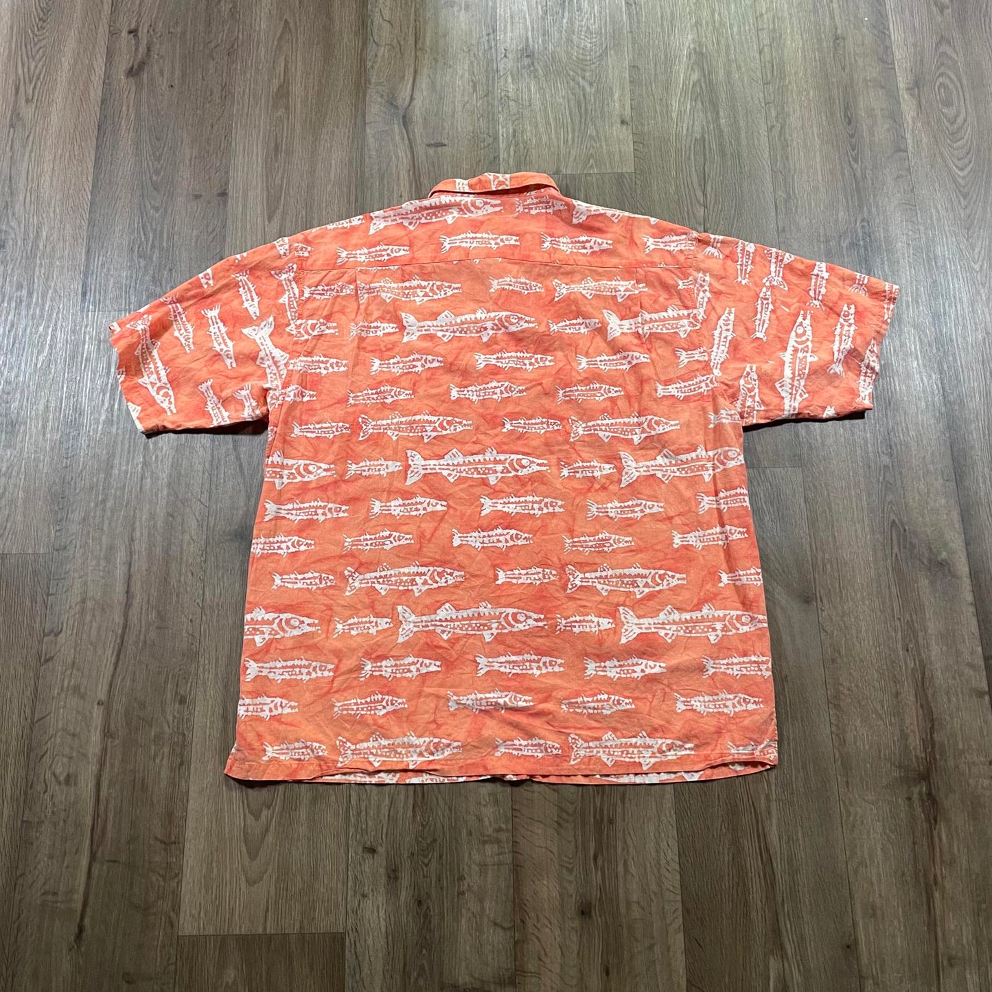 Vintage Columbia Orange Fish Print Button Up Shirt
