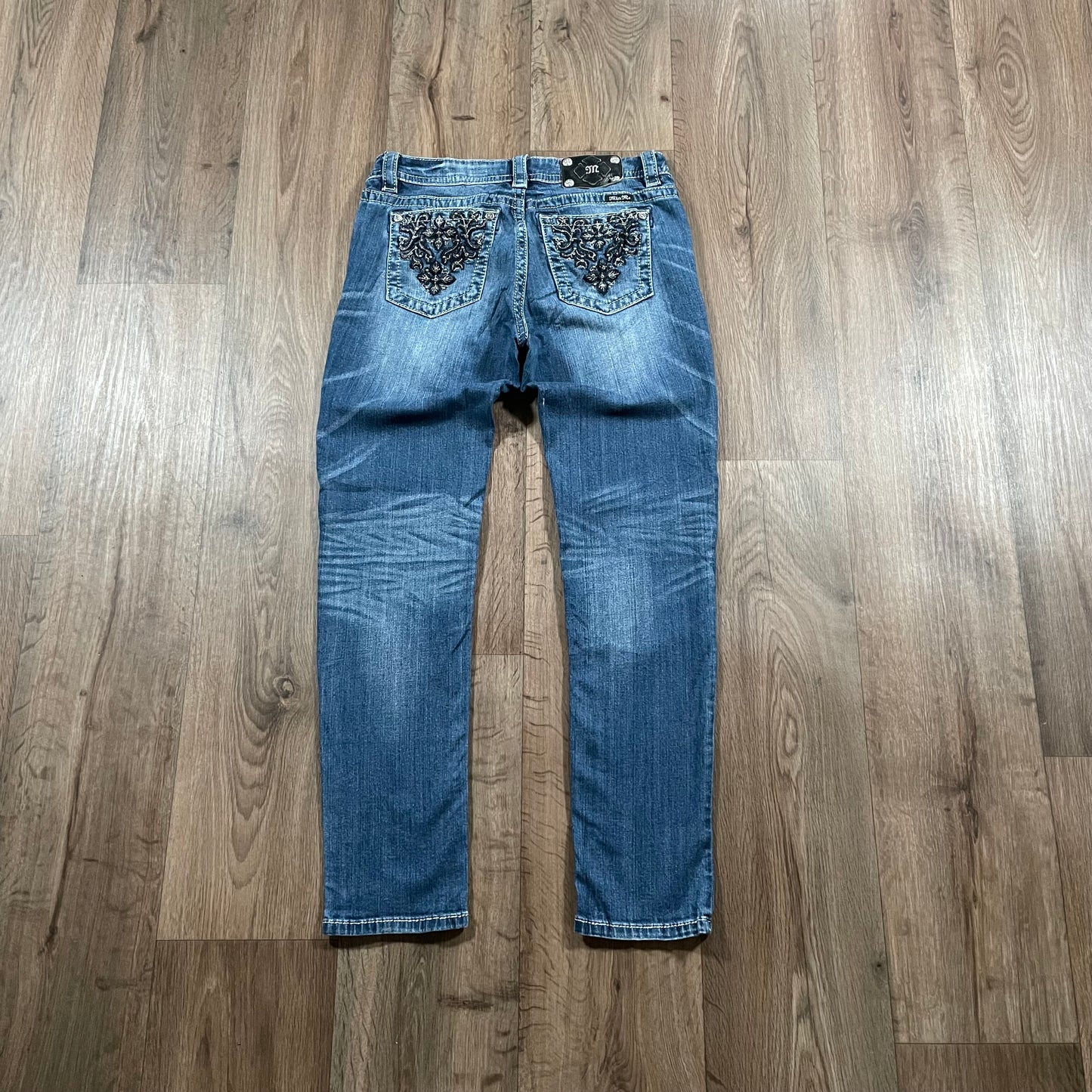 Miss Me Mid Rise Skinny Jeans Embelished Flower Detail