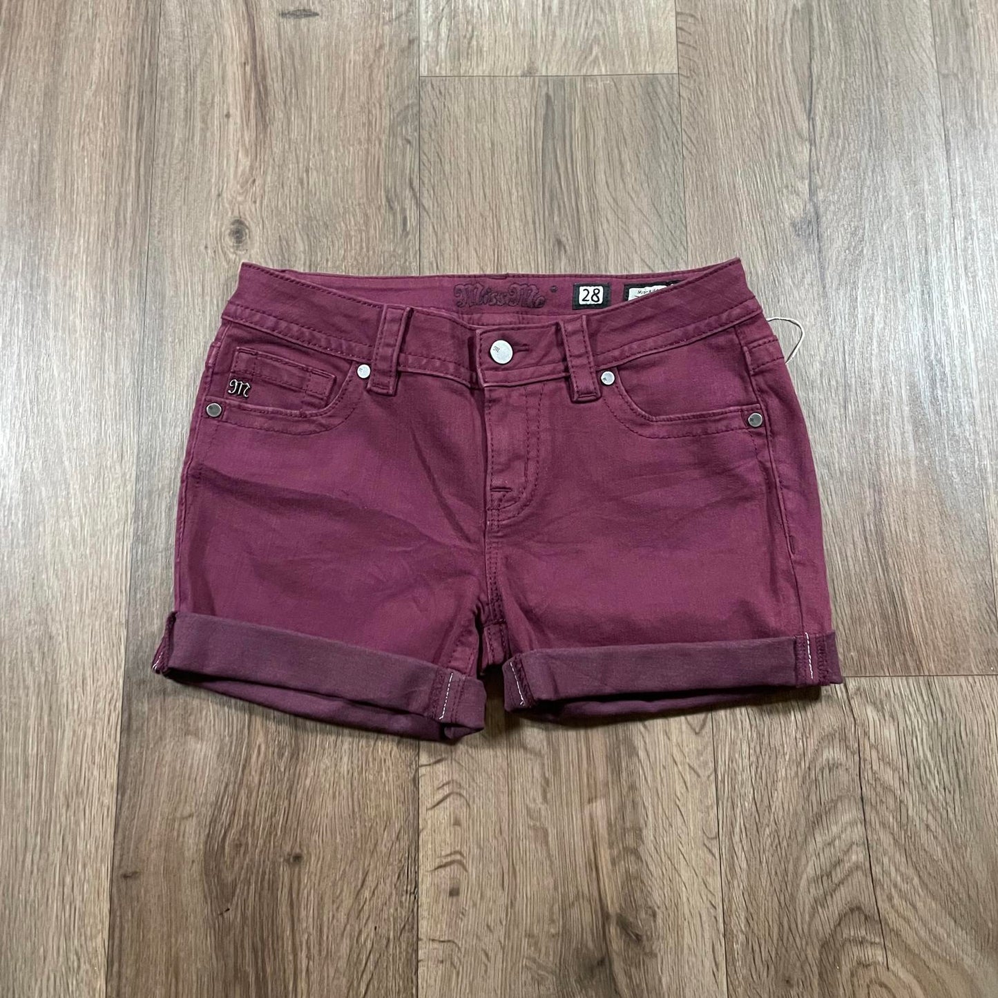 Miss Me Burgundy Mini Shorts Y2K