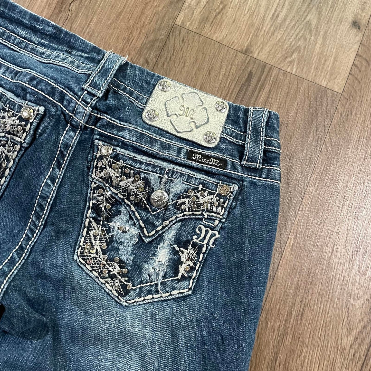 Miss Me Mid Rise Boot Cut Jeans Sequin Pockets
