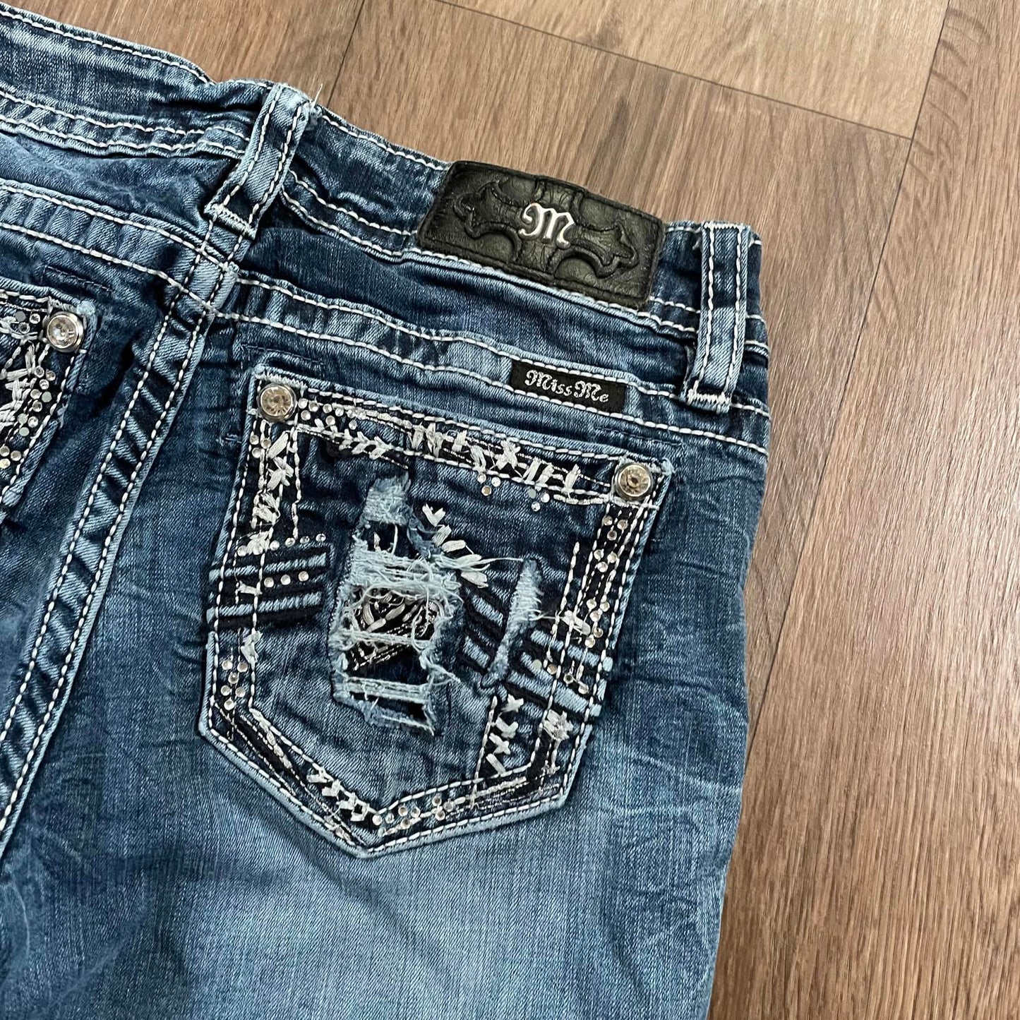 Miss Me Distressed Pocket Boot Cut Jeans