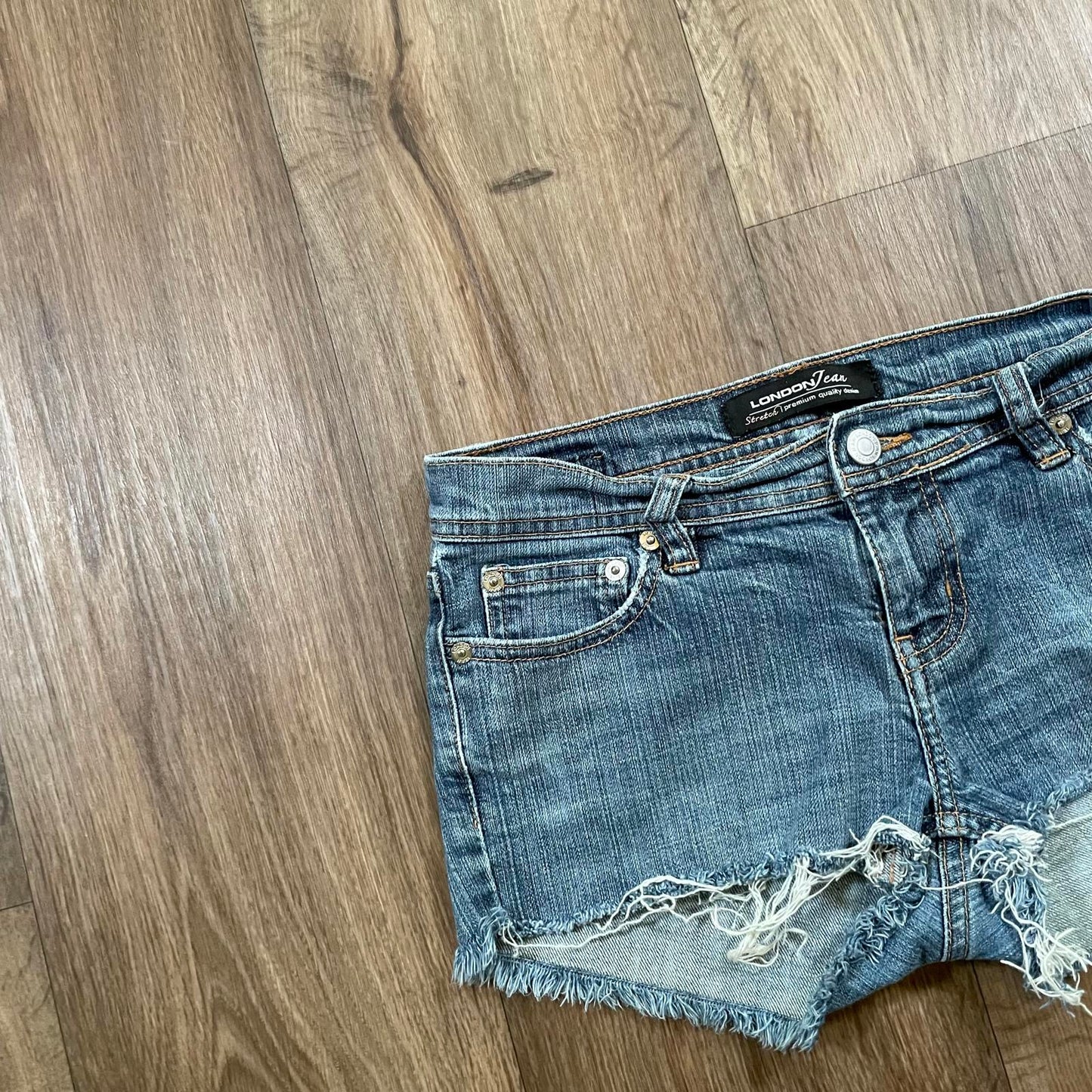 London Jeans Y2K Low Waisted Mini Denim Shorts