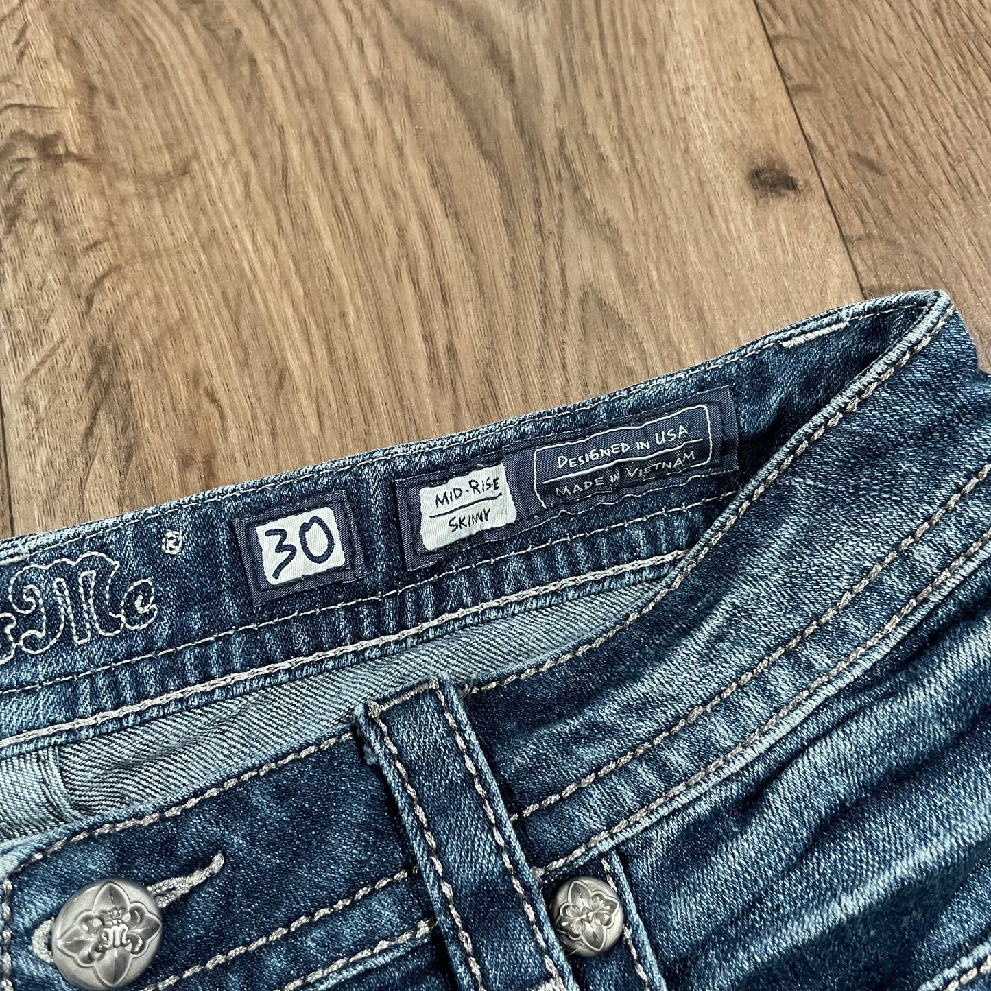 Miss Me Mid Rise Skinny Jeans Embelished Flower Detail
