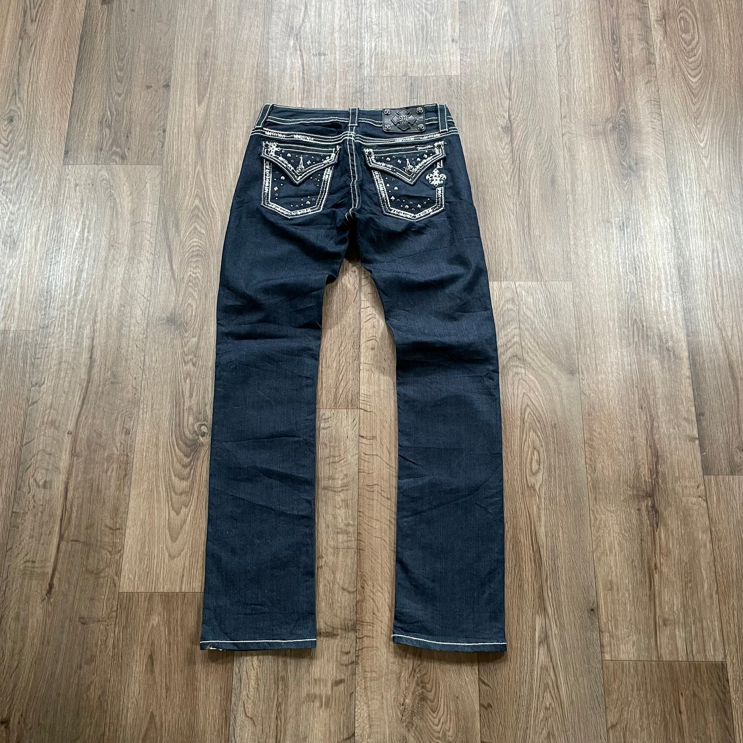 Miss Me Studded Pocket Black Straight Jeans