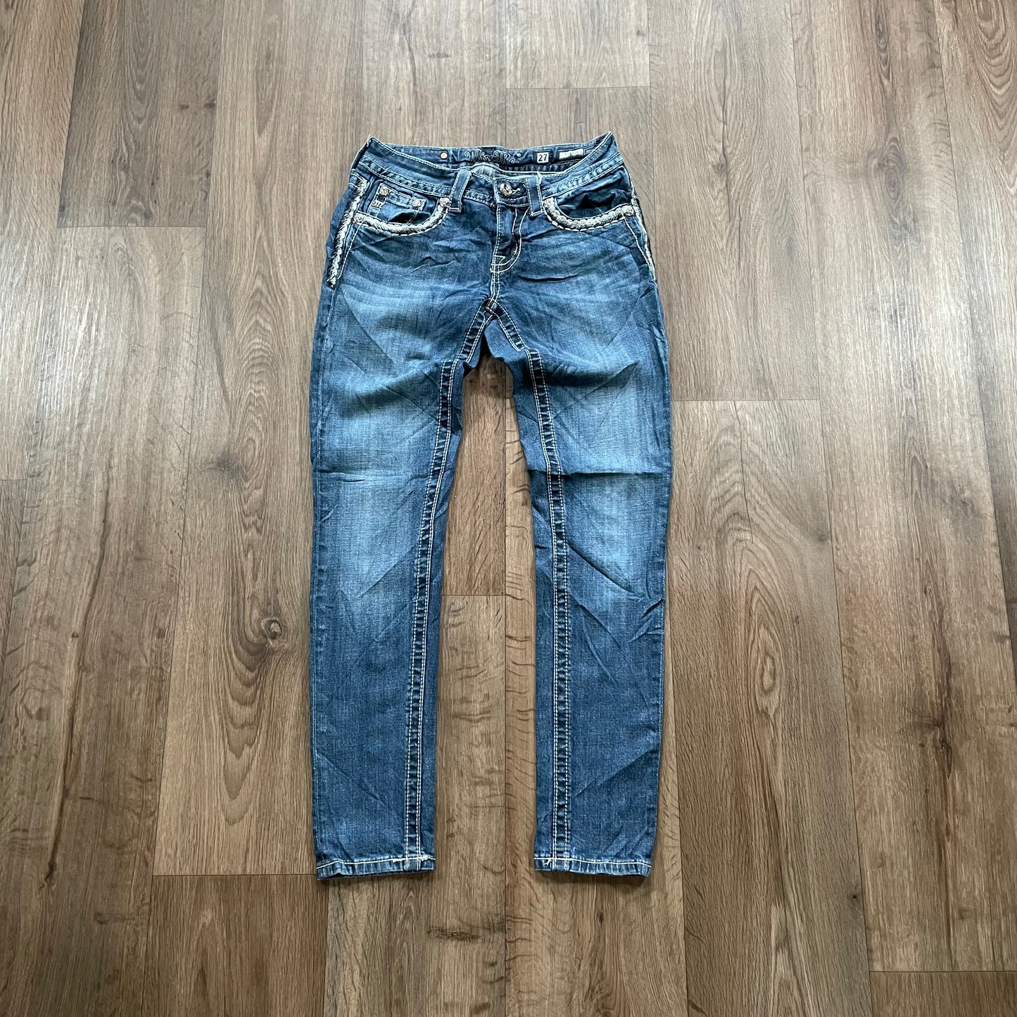 Miss Me Cuffed Skinny Jean Embroidered Pocket
