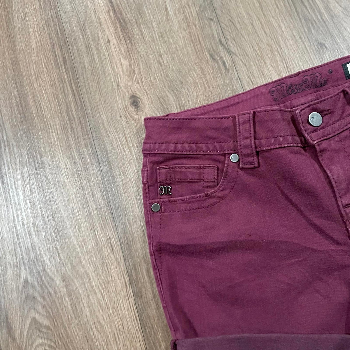 Miss Me Burgundy Mini Shorts Y2K