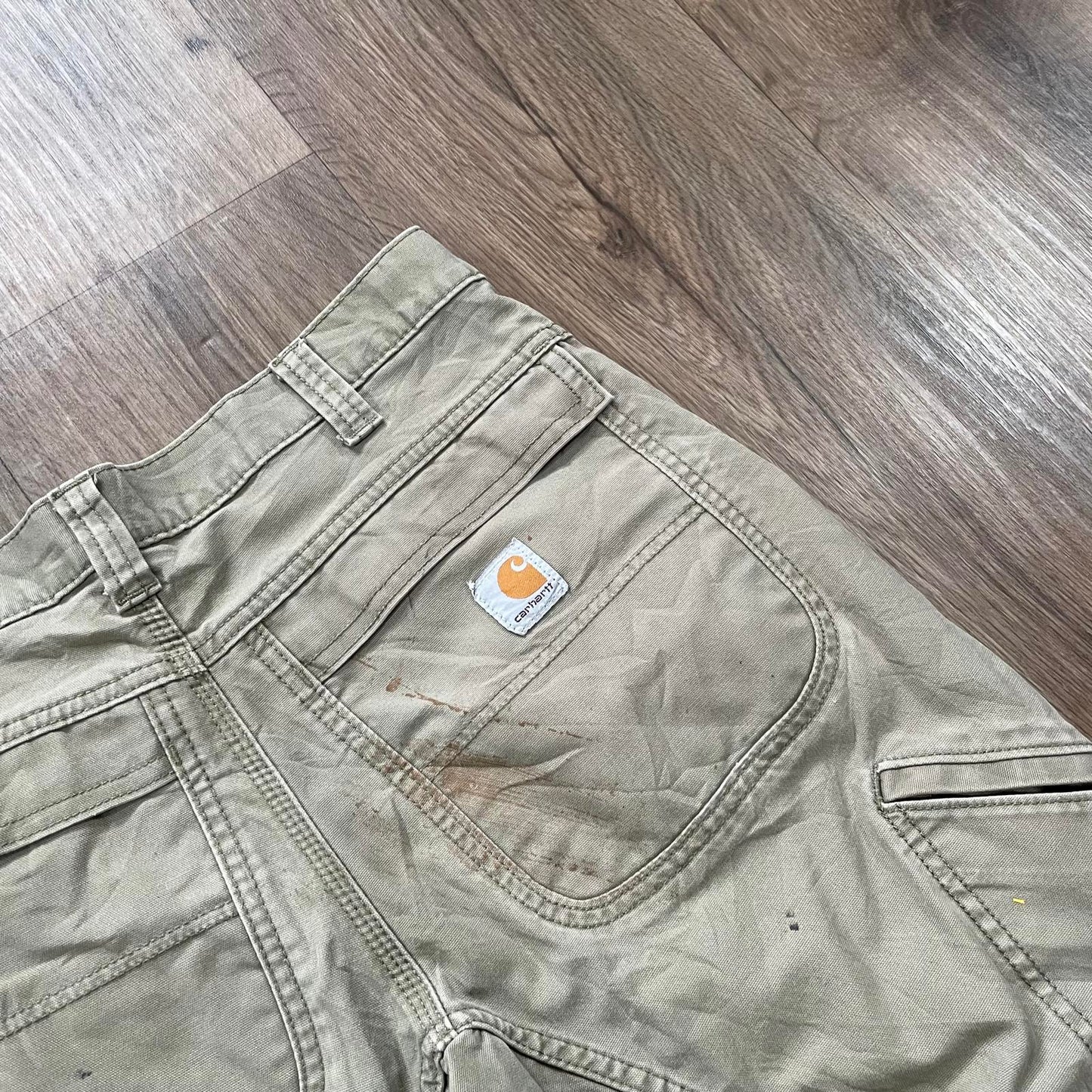 Carhartt Cream Carpenter Trousers Paint Detail