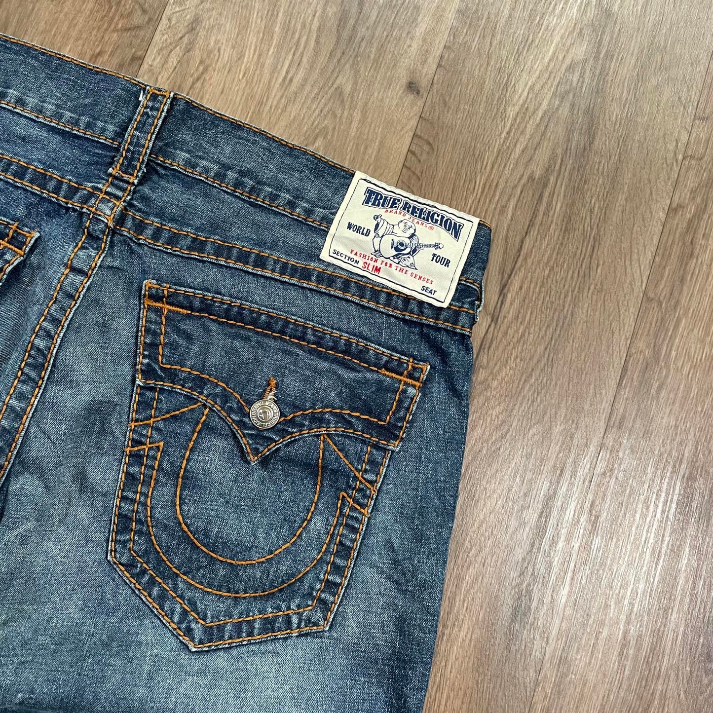 True Religion Straight Leg Jeans Brown Stitching W40 L33