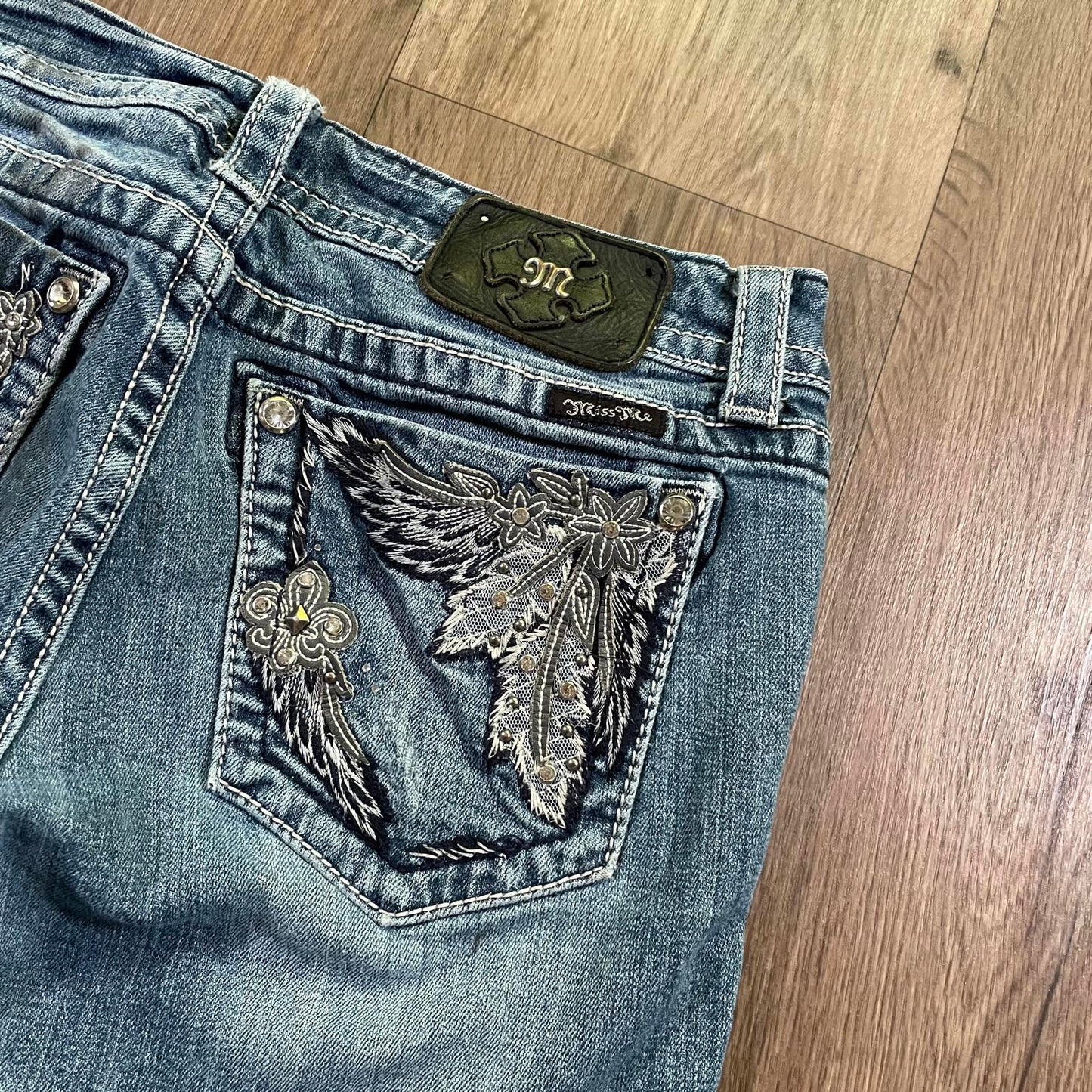 Miss Me Flower Pockets Boot Cut Jeans