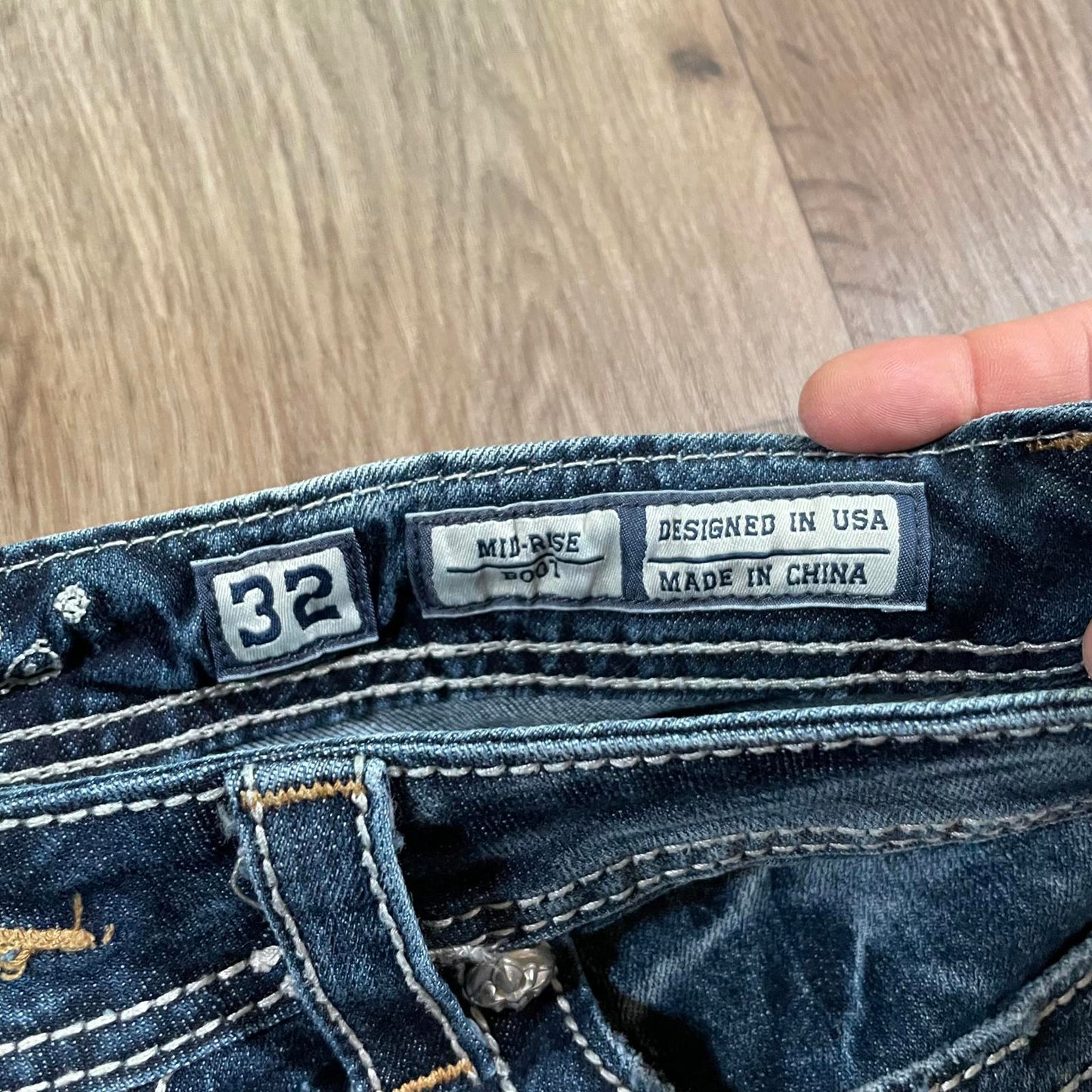 Miss Me Embroidered Boot Cut Mid Rise Jeans