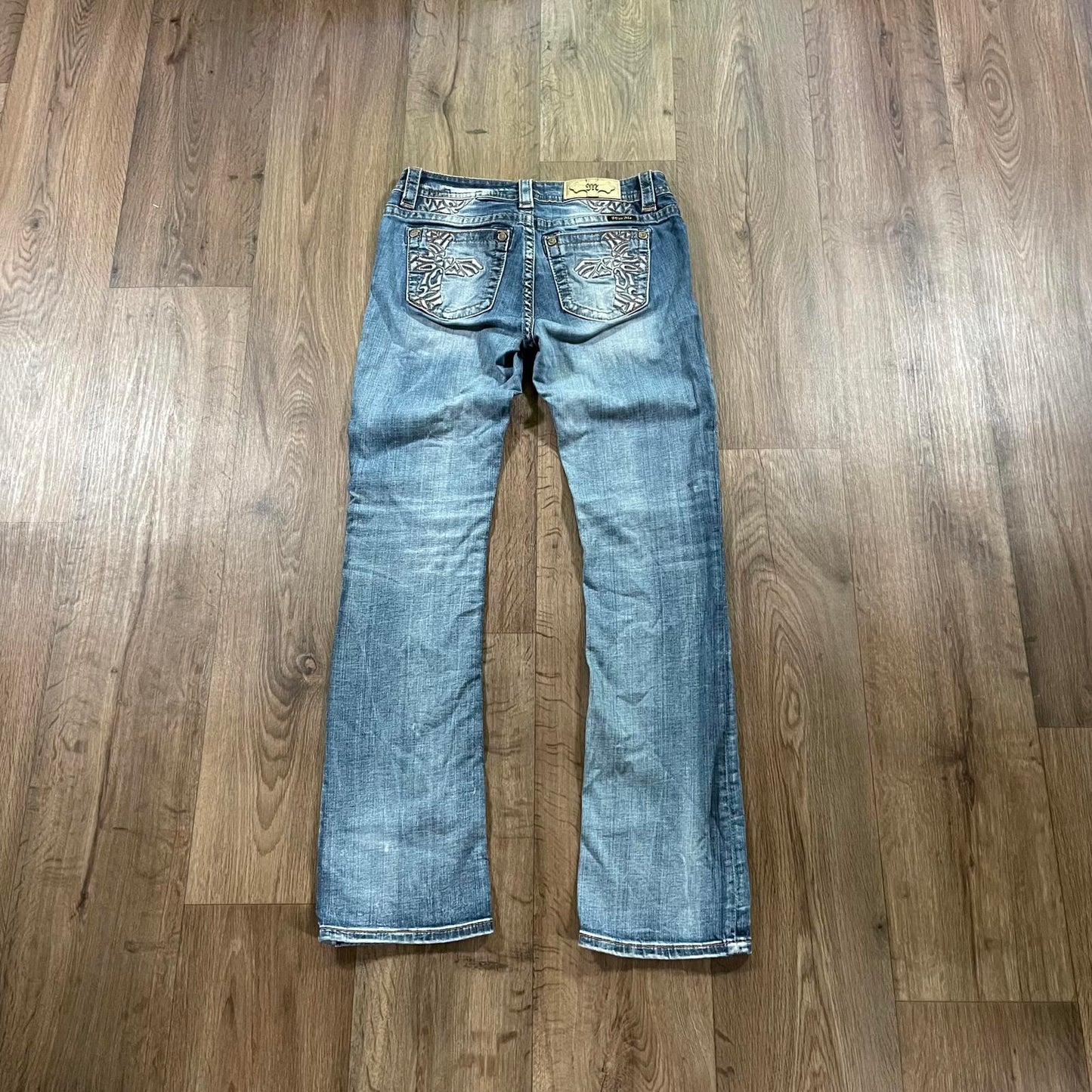 Miss Me Cross Detail Mid Rise Slim Boot Jeans