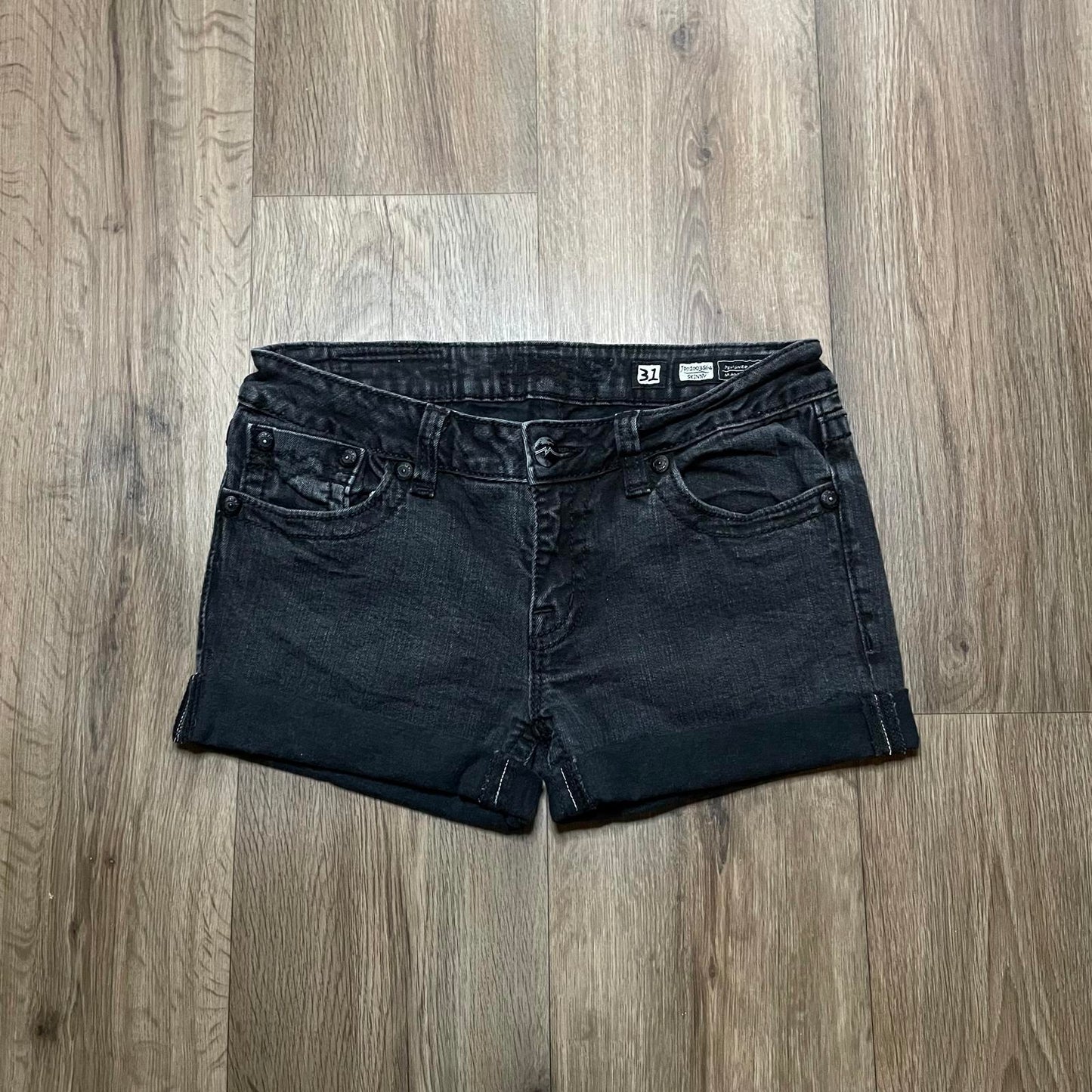 Miss Me Y2K Low Waisted Black Denim Shorts W28